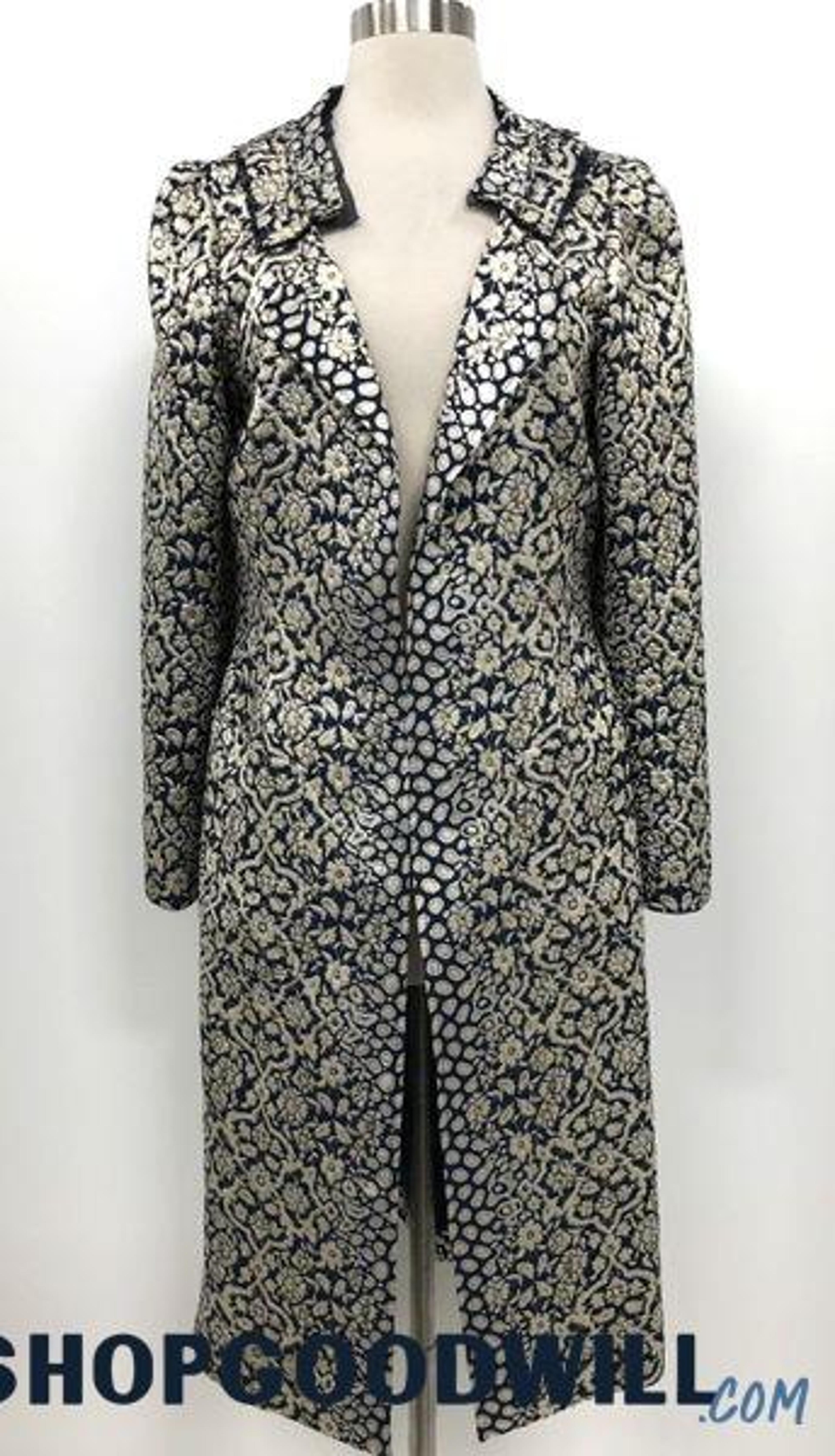 Carolina Herrera Blue/Gold Jacquard Long Evening Jacket - shopgoodwill.com