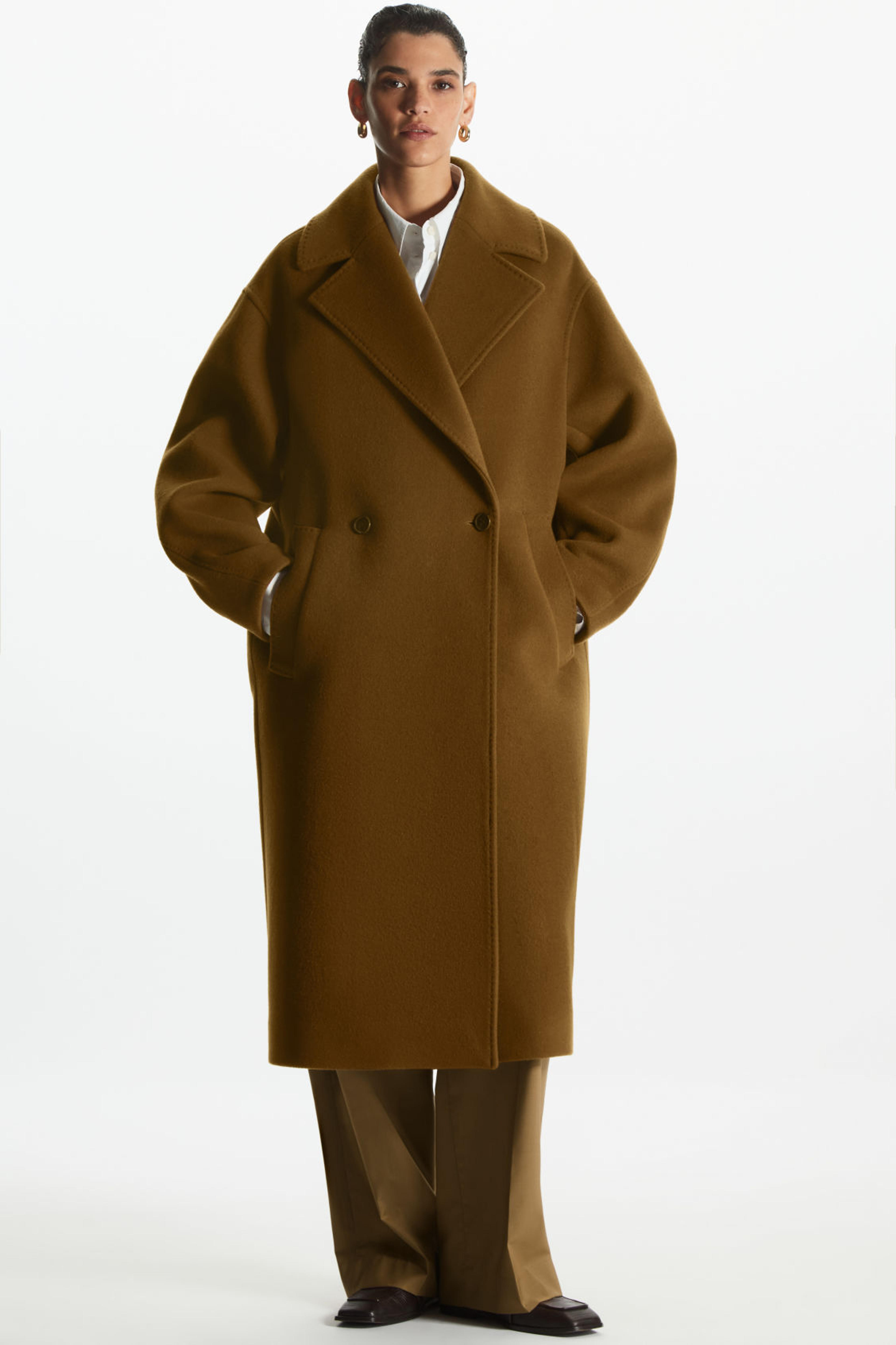 OVERSIZED DOUBLE-BREASTED WOOL COAT - BROWN - Coats and Jackets - COS