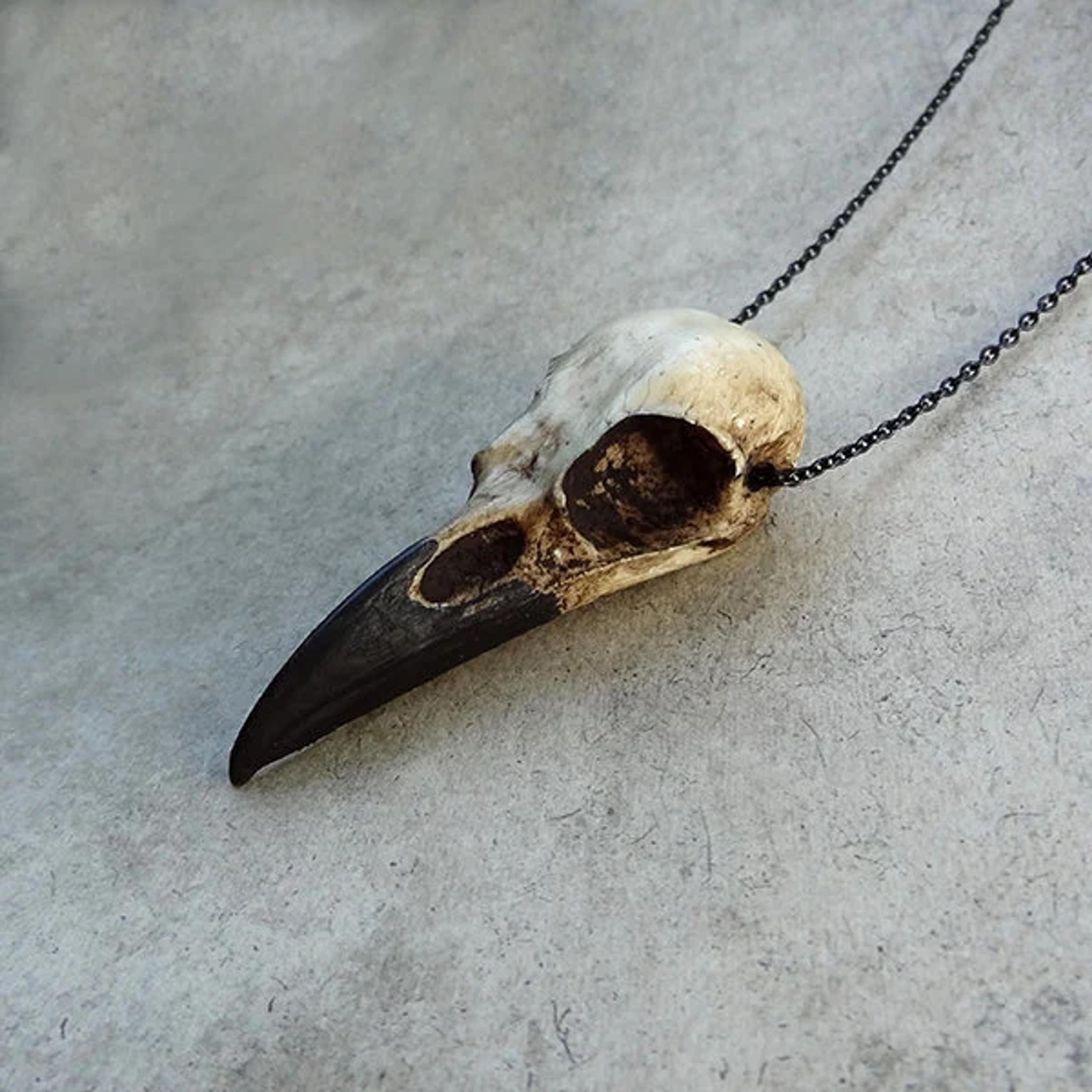 Bone Jewelry Raven Skull Necklace Goth Christmas Bird Skull