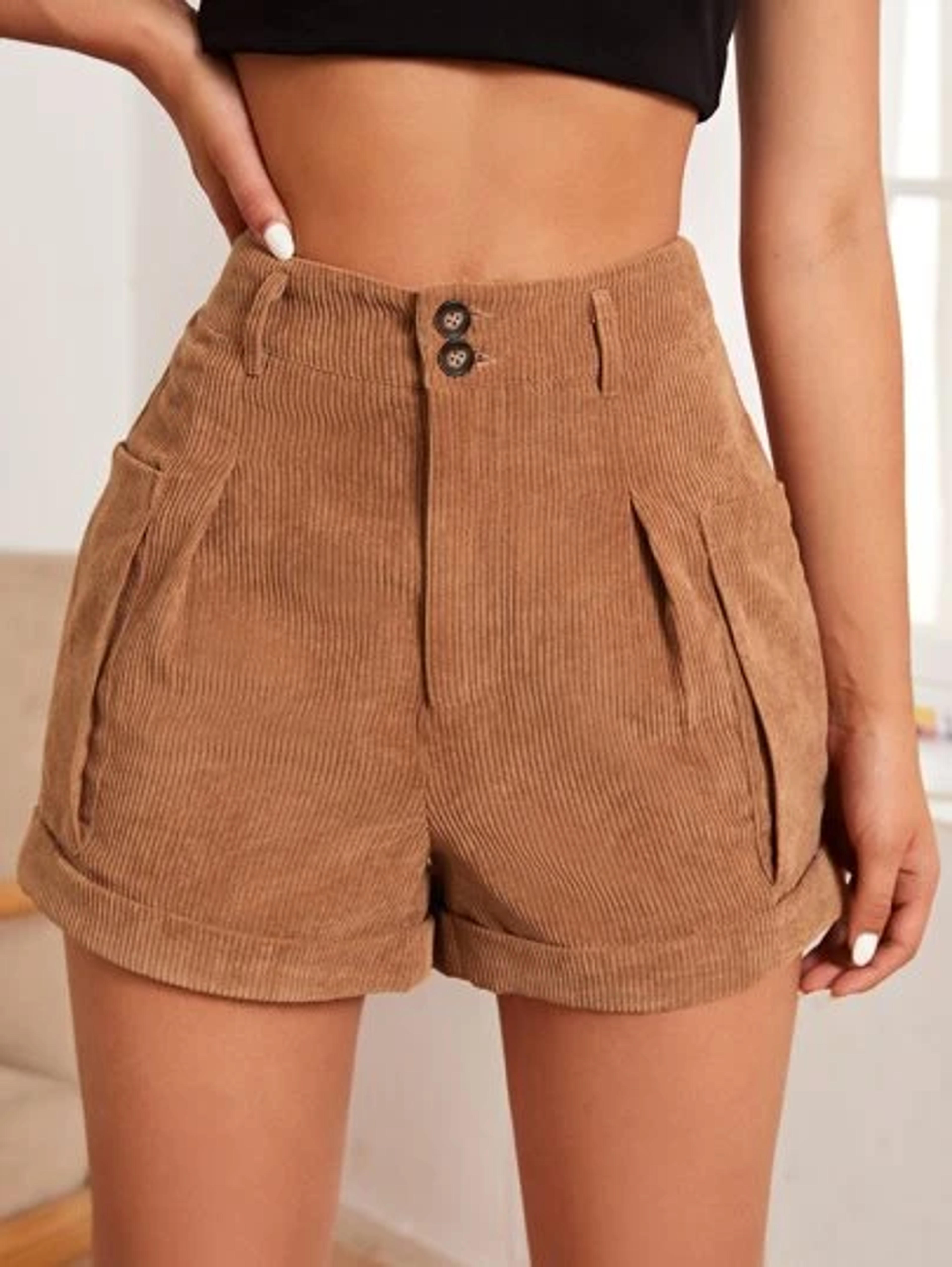 SHEIN Button Detail Cord Shorts