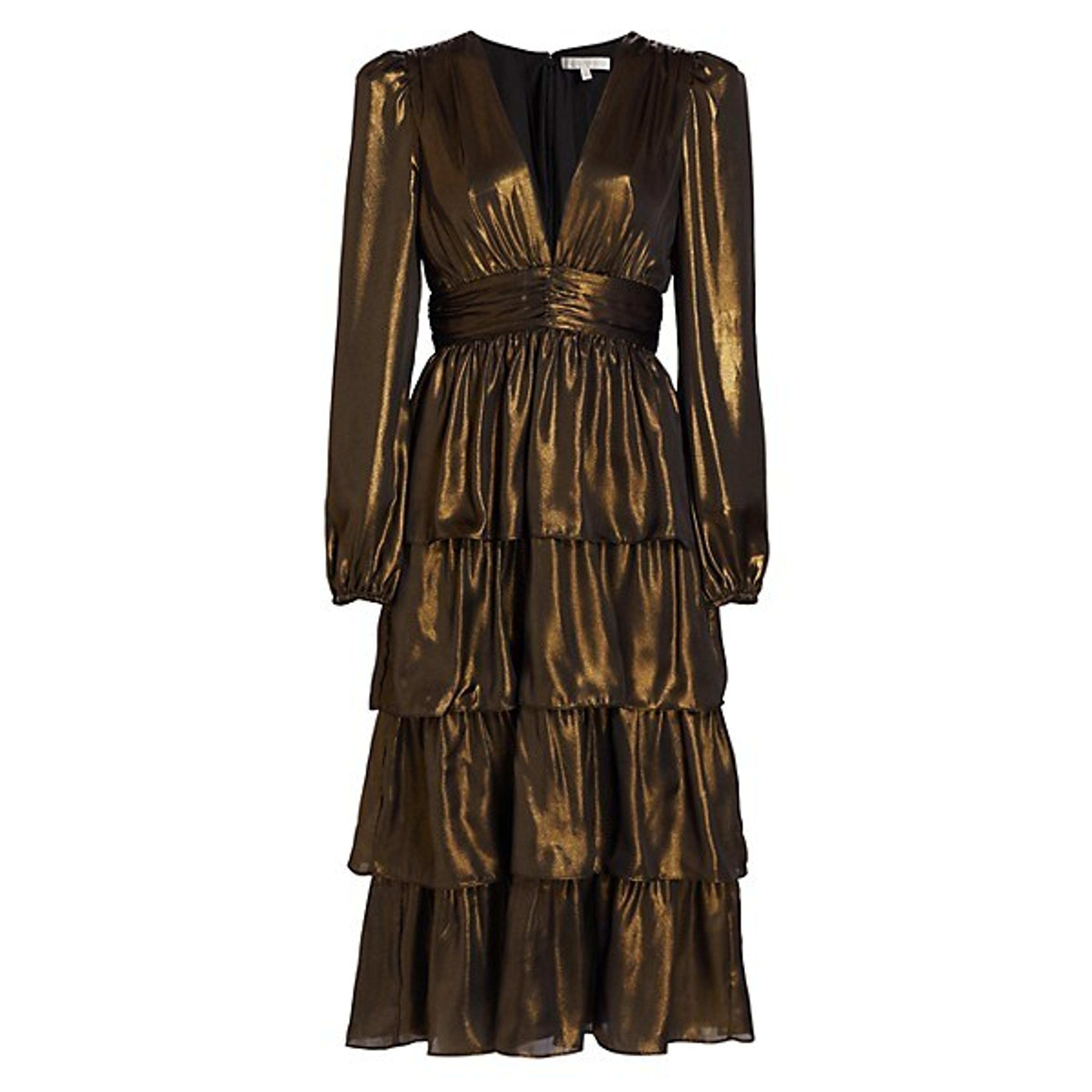 Wayf - Metallic Tiered Midi-Dress