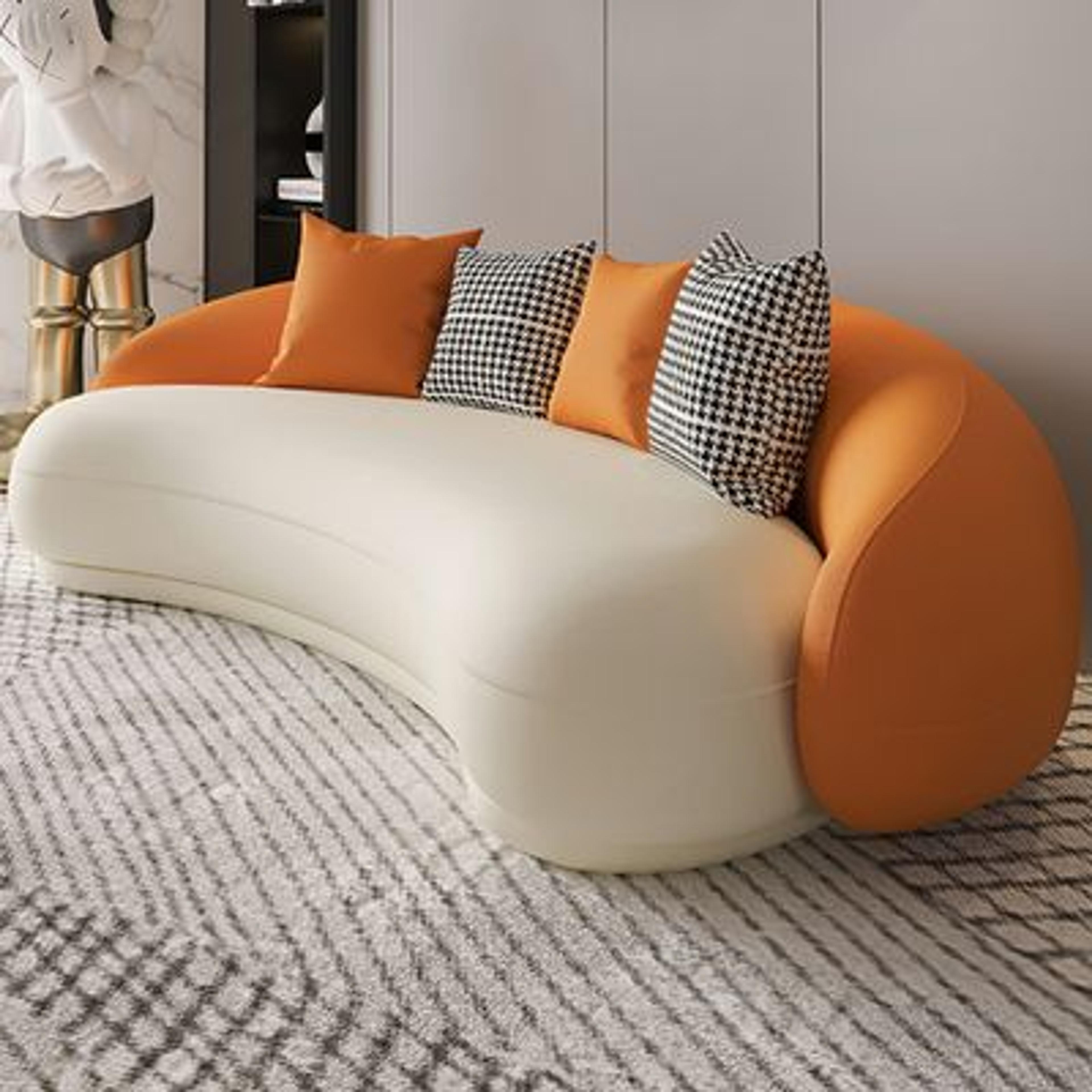 Modern Leather Upholstered Sofa 3-Seater Sofa 82.7" Orange&White Sofa - Living Room Furniture - Homary US
