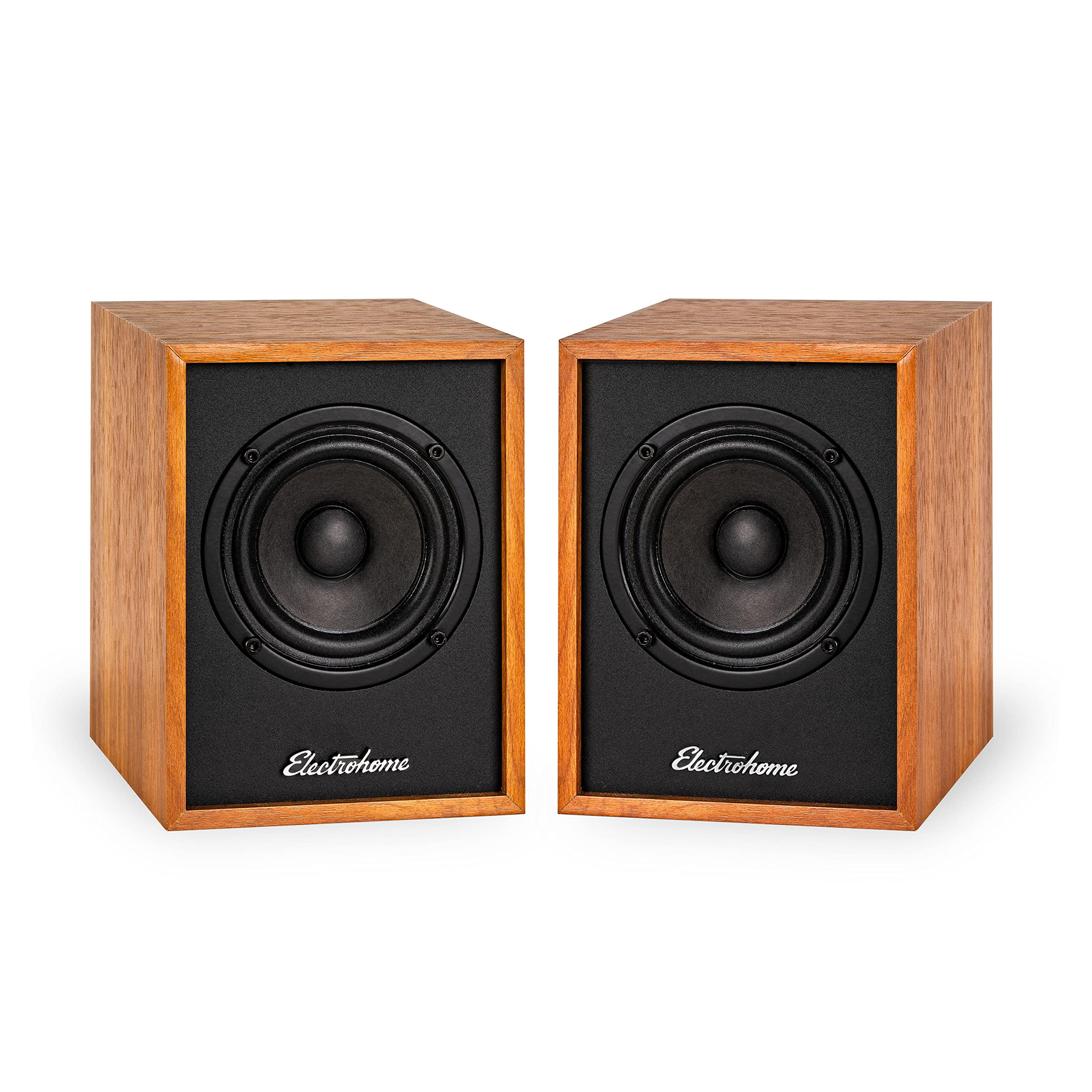 Electrohome Huntley Powered Bookshelf Speakers with Built-in Amplifier and 3" Drivers for Turntable, TV, PC and Wireless Music Streaming Featuring Bluetooth 5, RCA and Aux (EB10) Teak