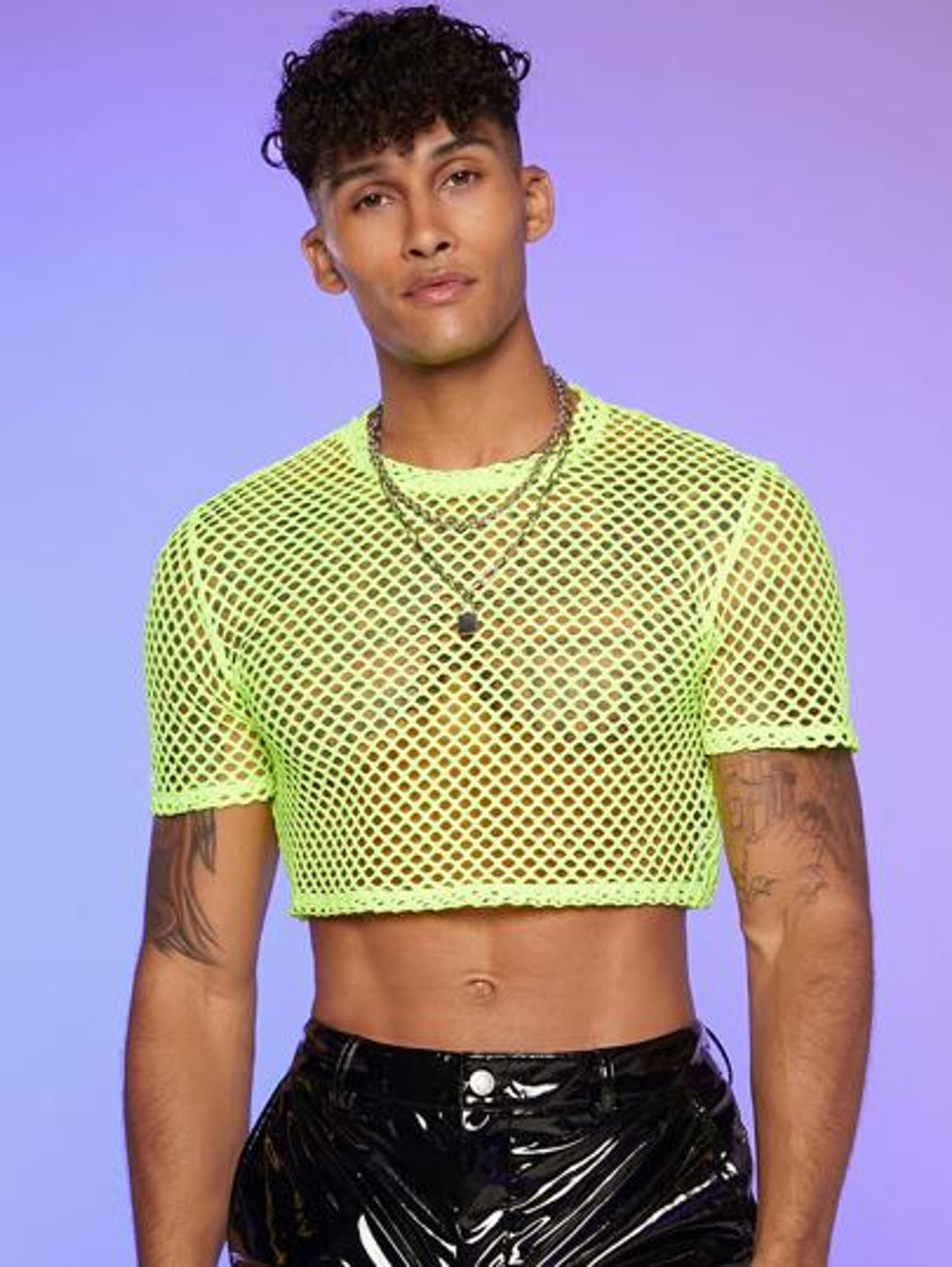 SHEIN Men Neon Lime Fishnet Mesh Crop Top