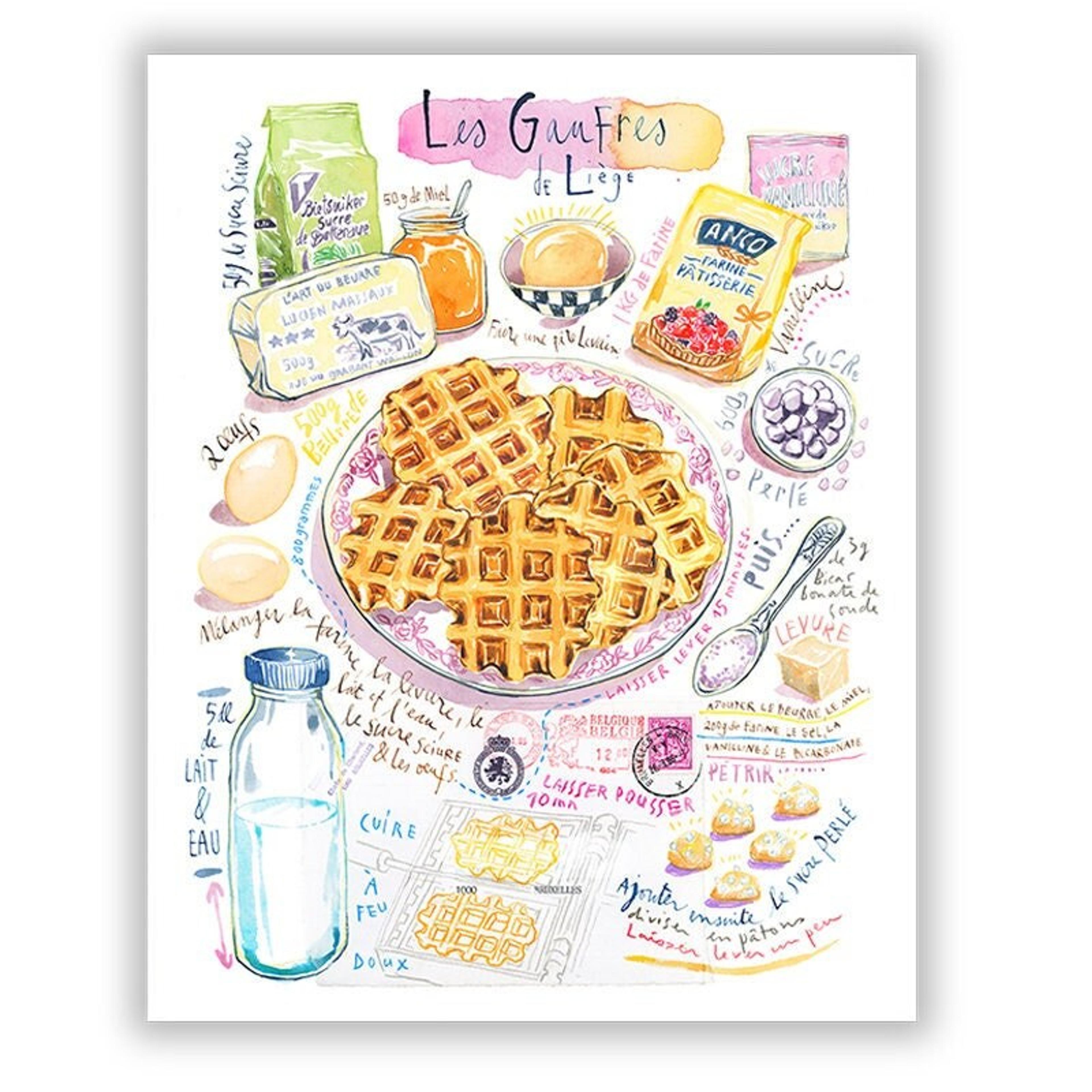 Fluffy Belgian Waffle Recipe Print Watercolor Painting