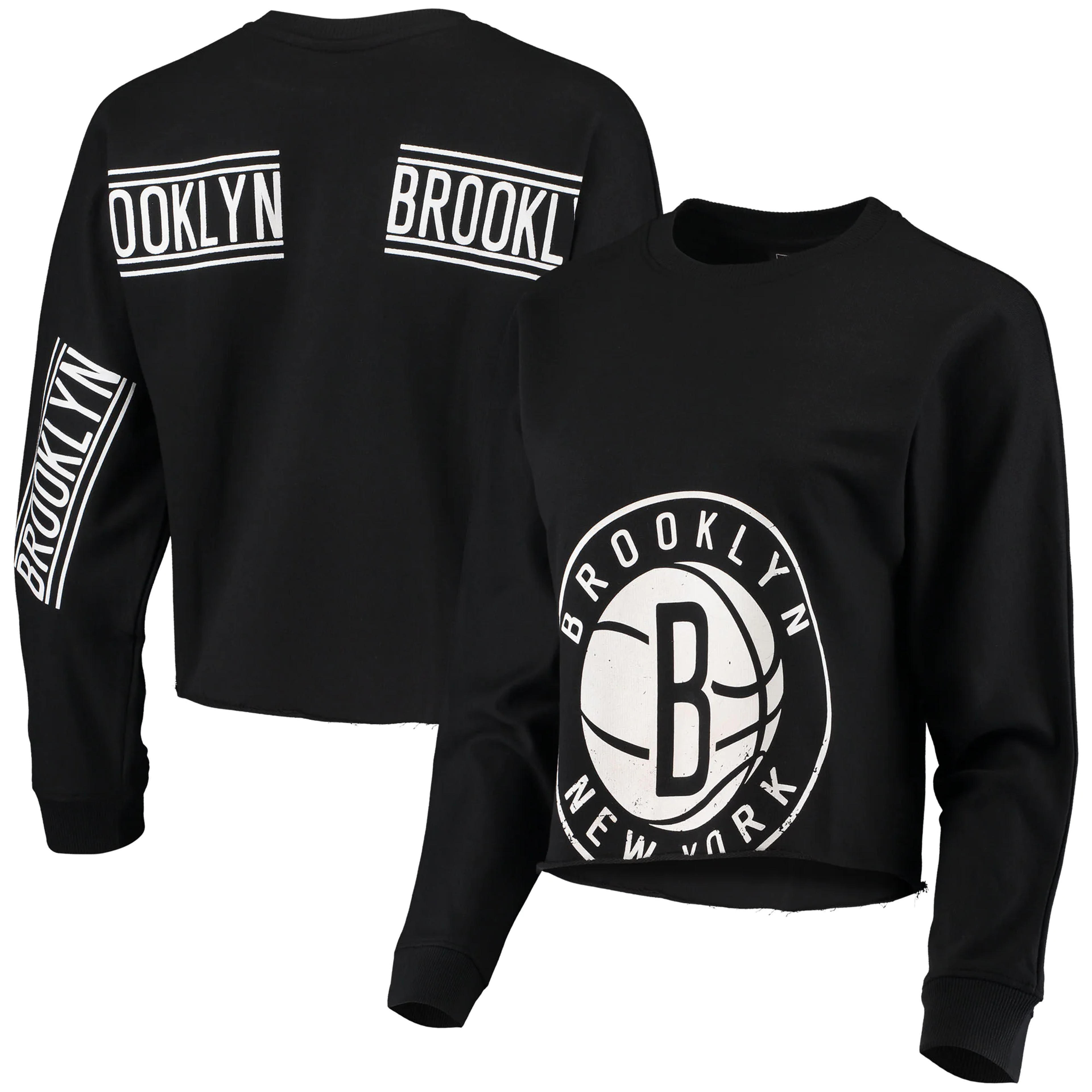 Brooklyn Nets FISLL Women's Cropped Long Sleeve T-Shirt - Black