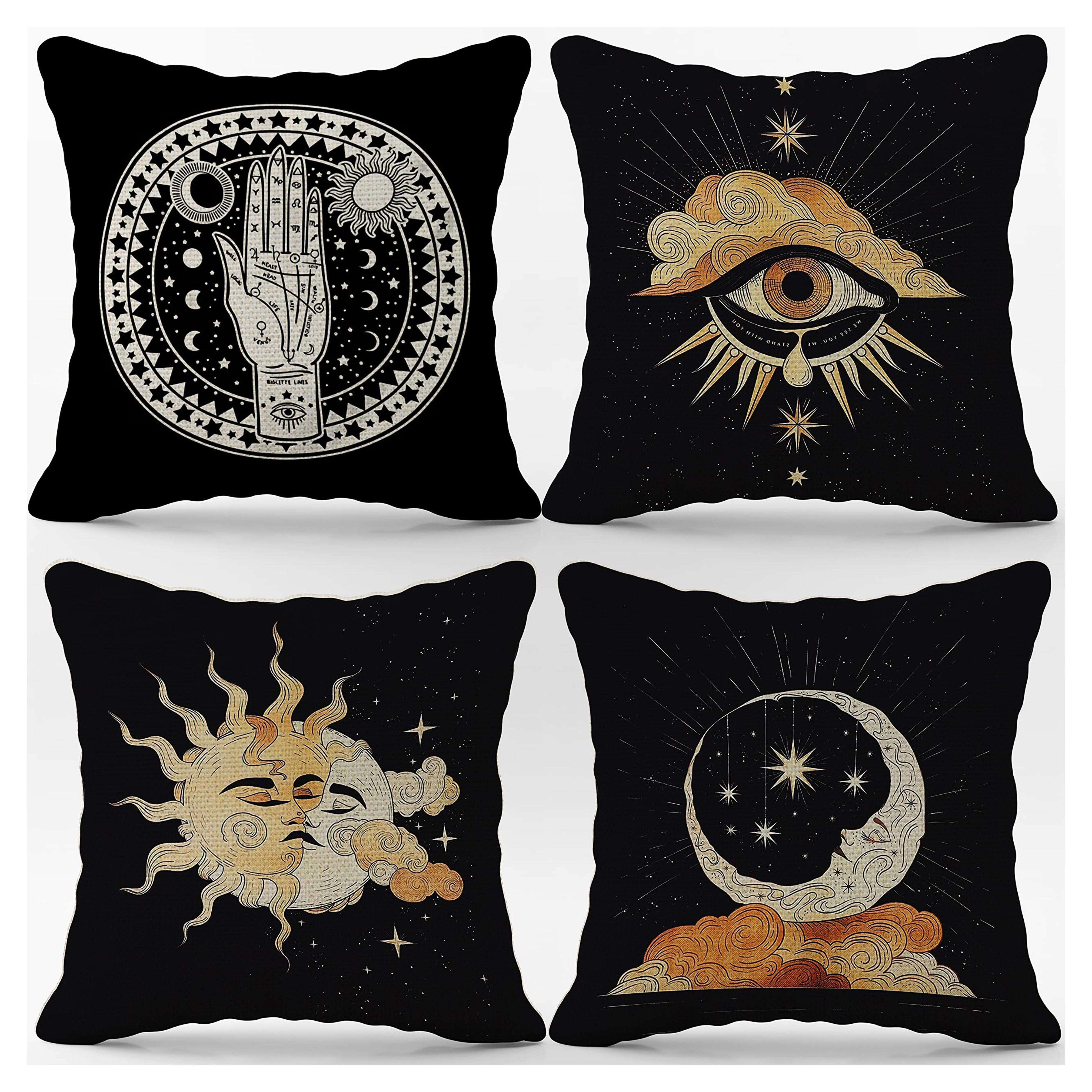 Tarot The Star Moon Art Linen Throw Pillow Case, 18 x 18 Inch Set of 4, Gifts Daughter Sister, Mom, Wife, Astrology Tarot Lovers Gifts, Tarot Art Cushion Cover for Sofa Couch Bed College Dorm Decor