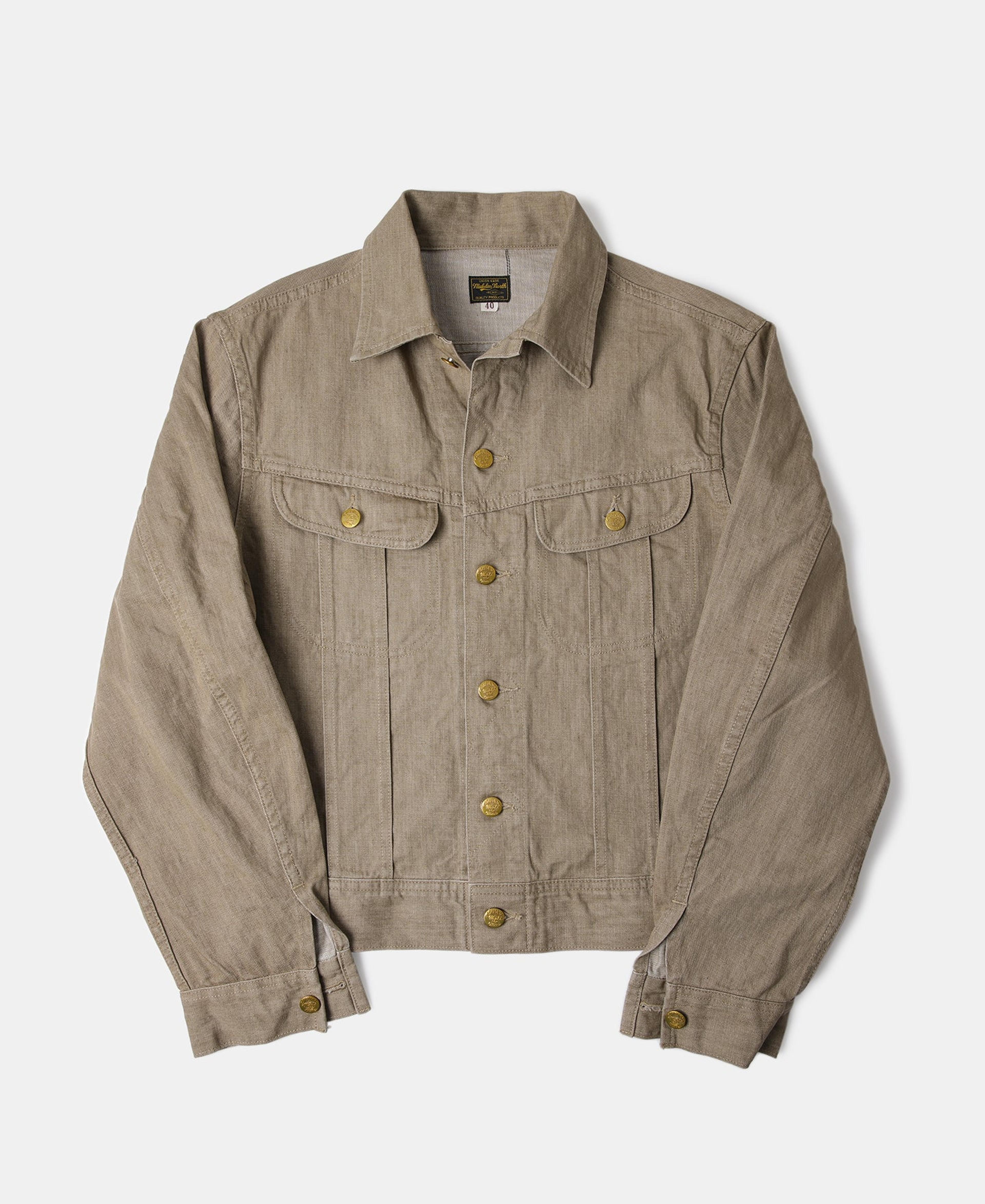 1950s 11.5 oz Sulphur-Dyed Khaki Denim Jacket | Olderbest