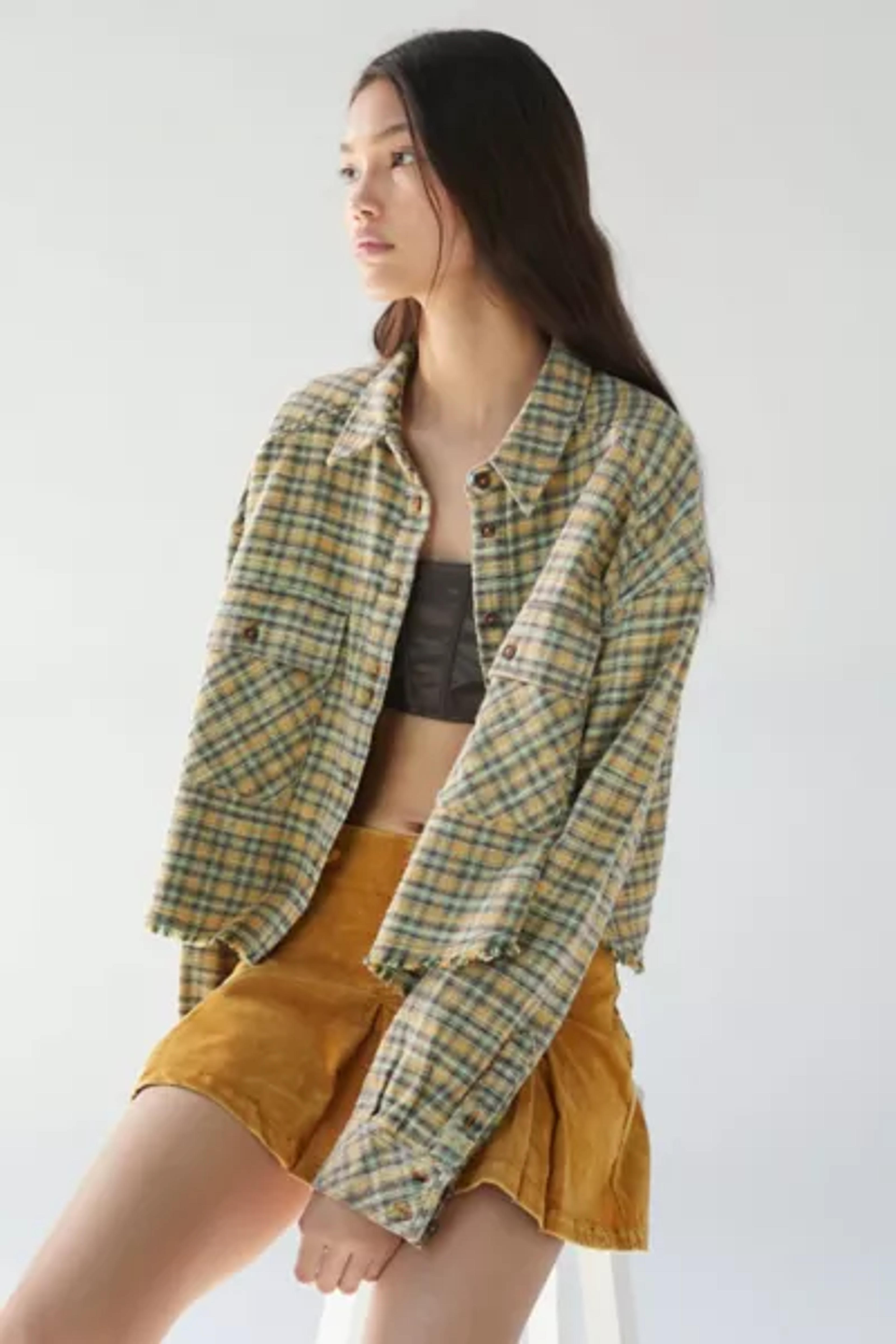 BDG Joey Flannel Cropped Button-Down Top