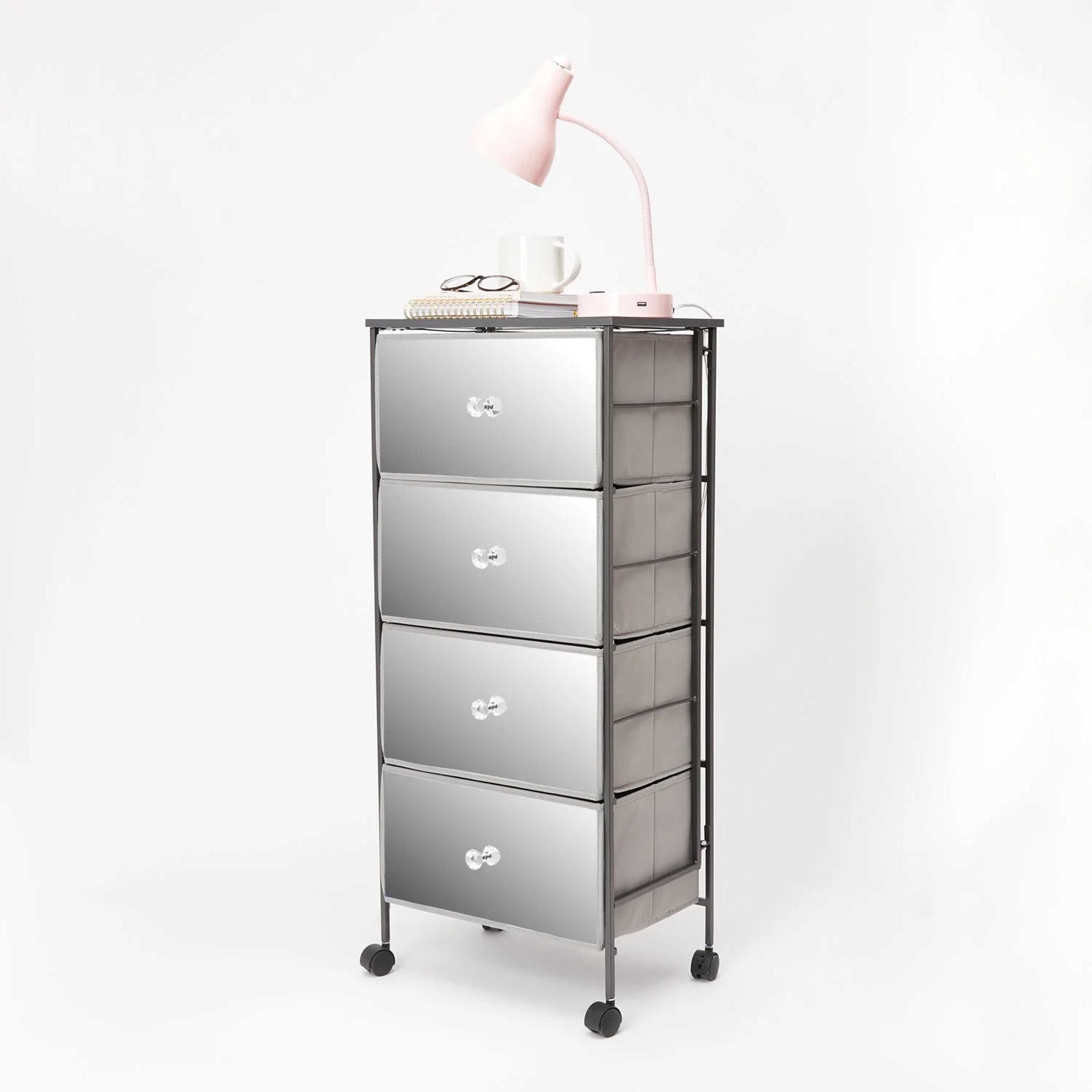 Dormify Tall Mirrored 4 Drawer Cart | Dorm Essentials