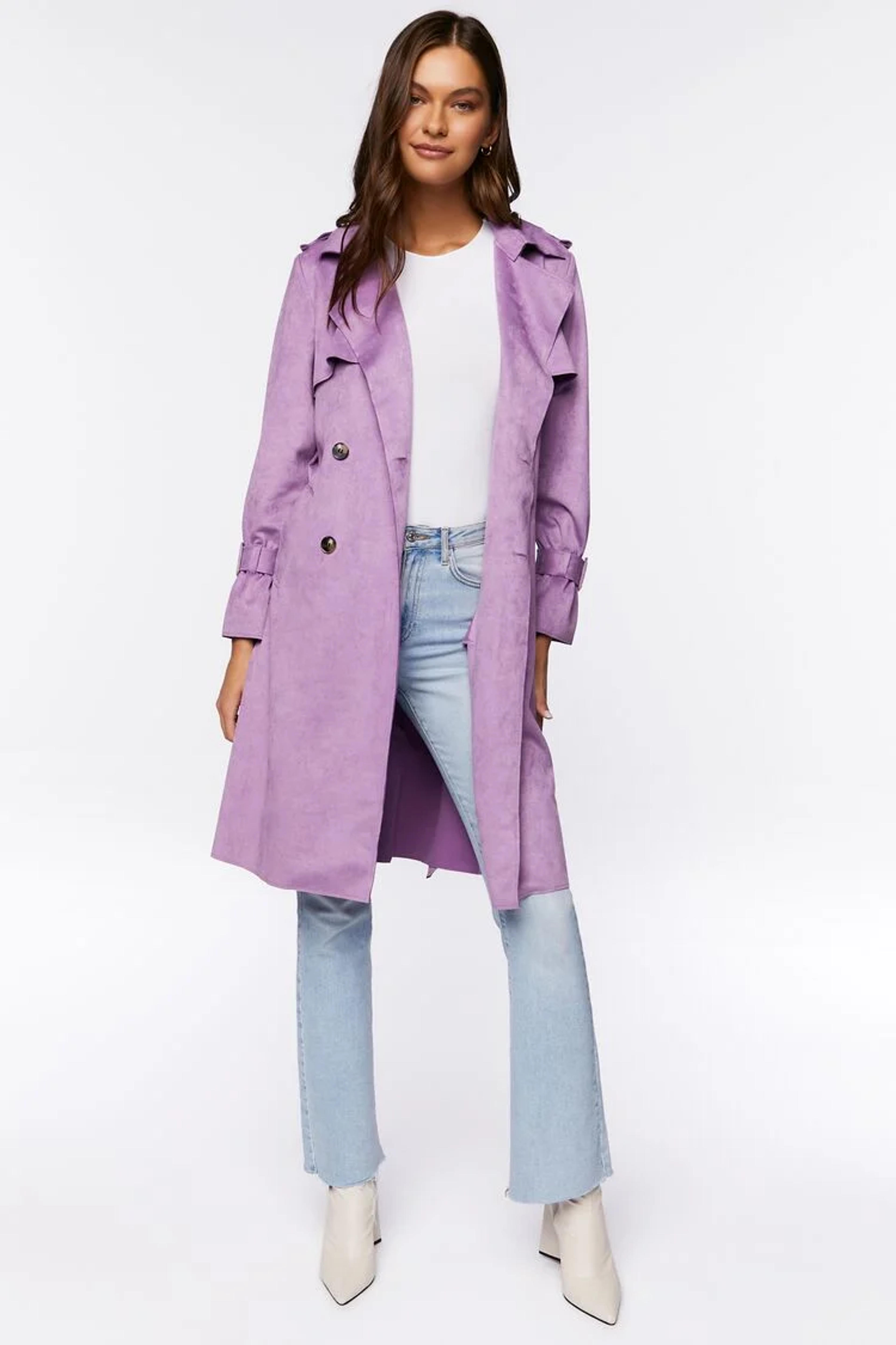 Belted Faux Suede Trench Jacket