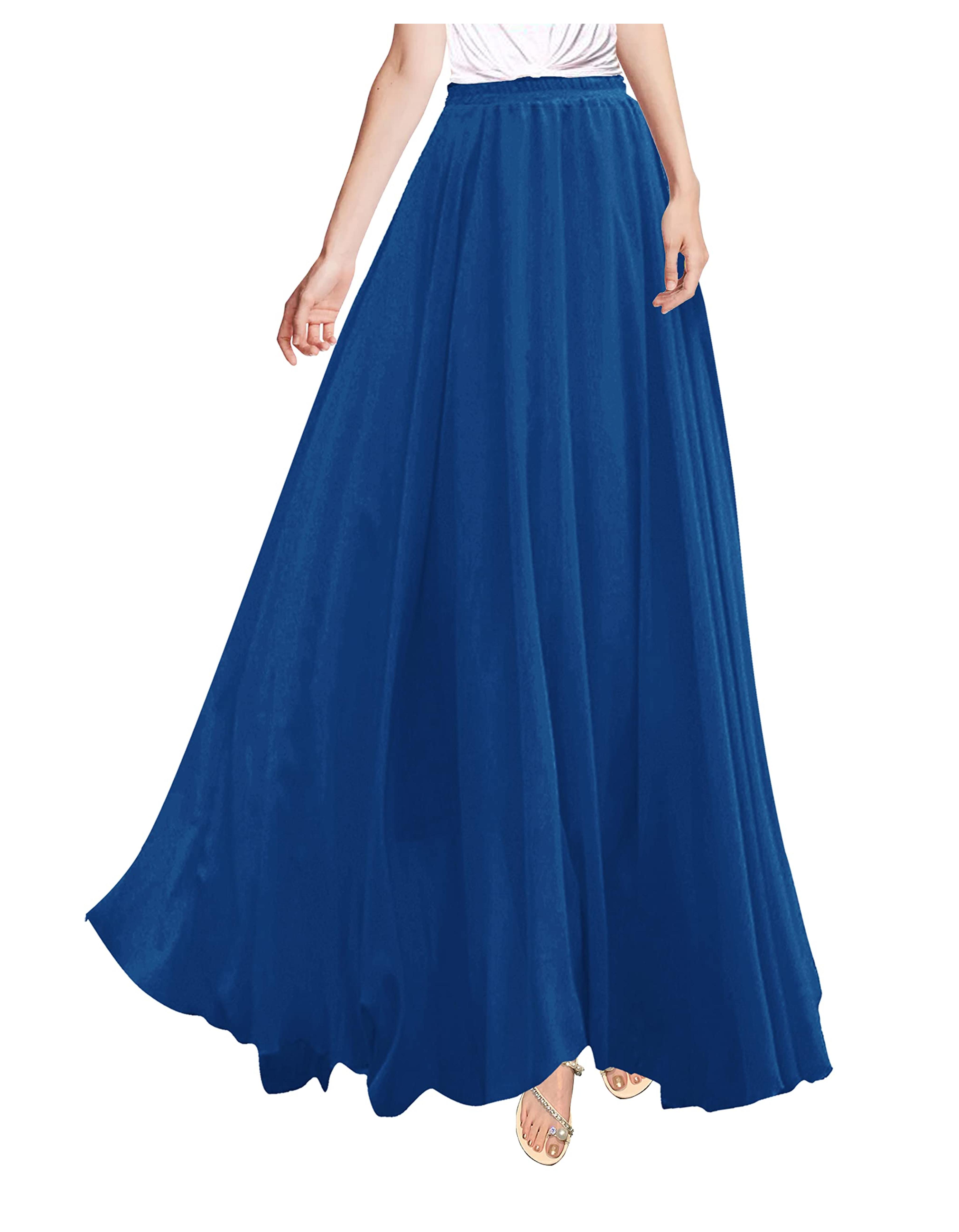 v28 Women Full/Ankle Length Elastic Pleated Retro Maxi Chiffon Long Skirt