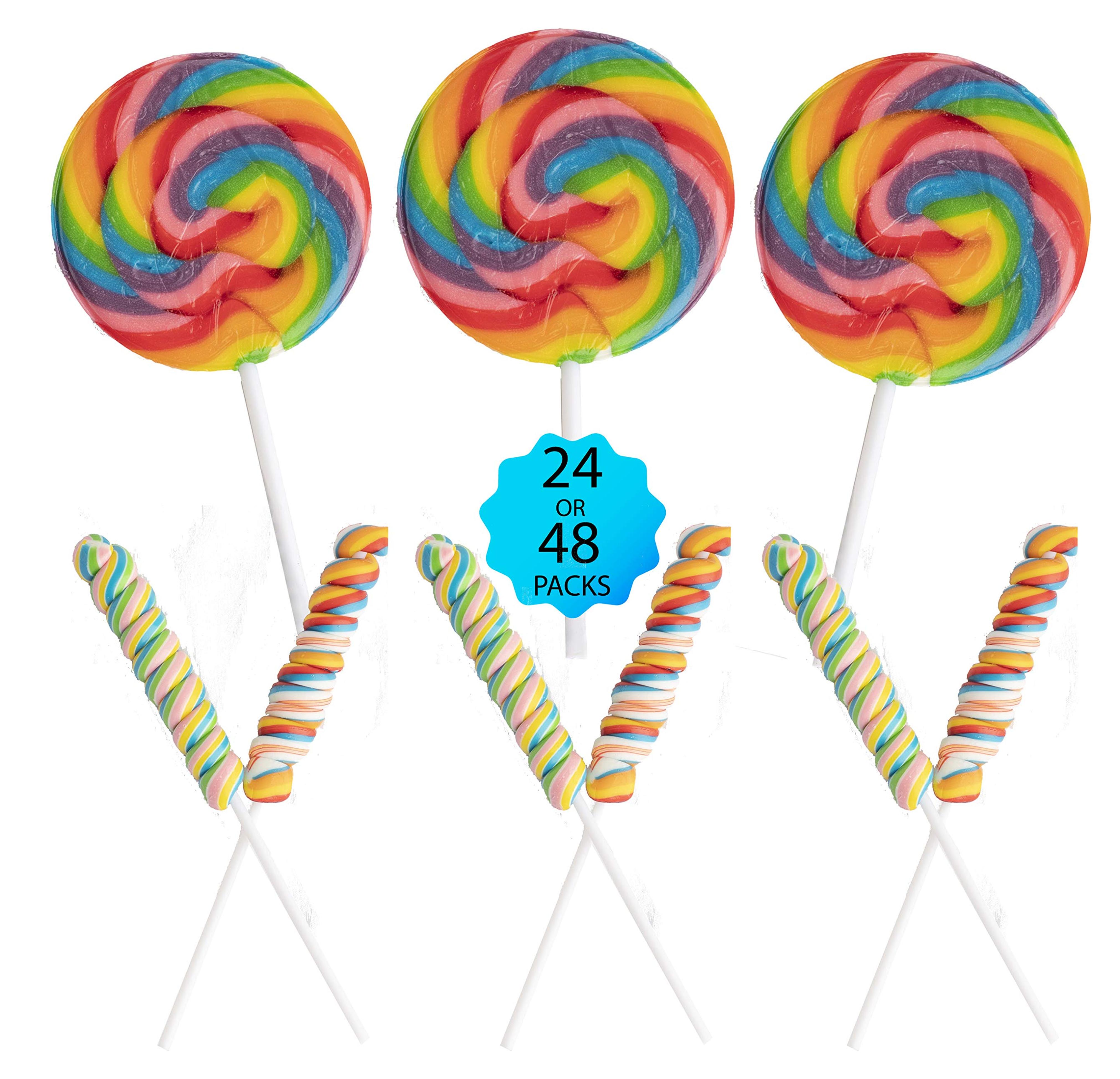 24 Large Lollipops Rainbow Swirl Lollipops Bundle |12 Large Swirl Suckers 3" and 12 Large Twisty Pops 3",Individually Wrapped, Party Favors And Holiday Decorations Easter Lollipop