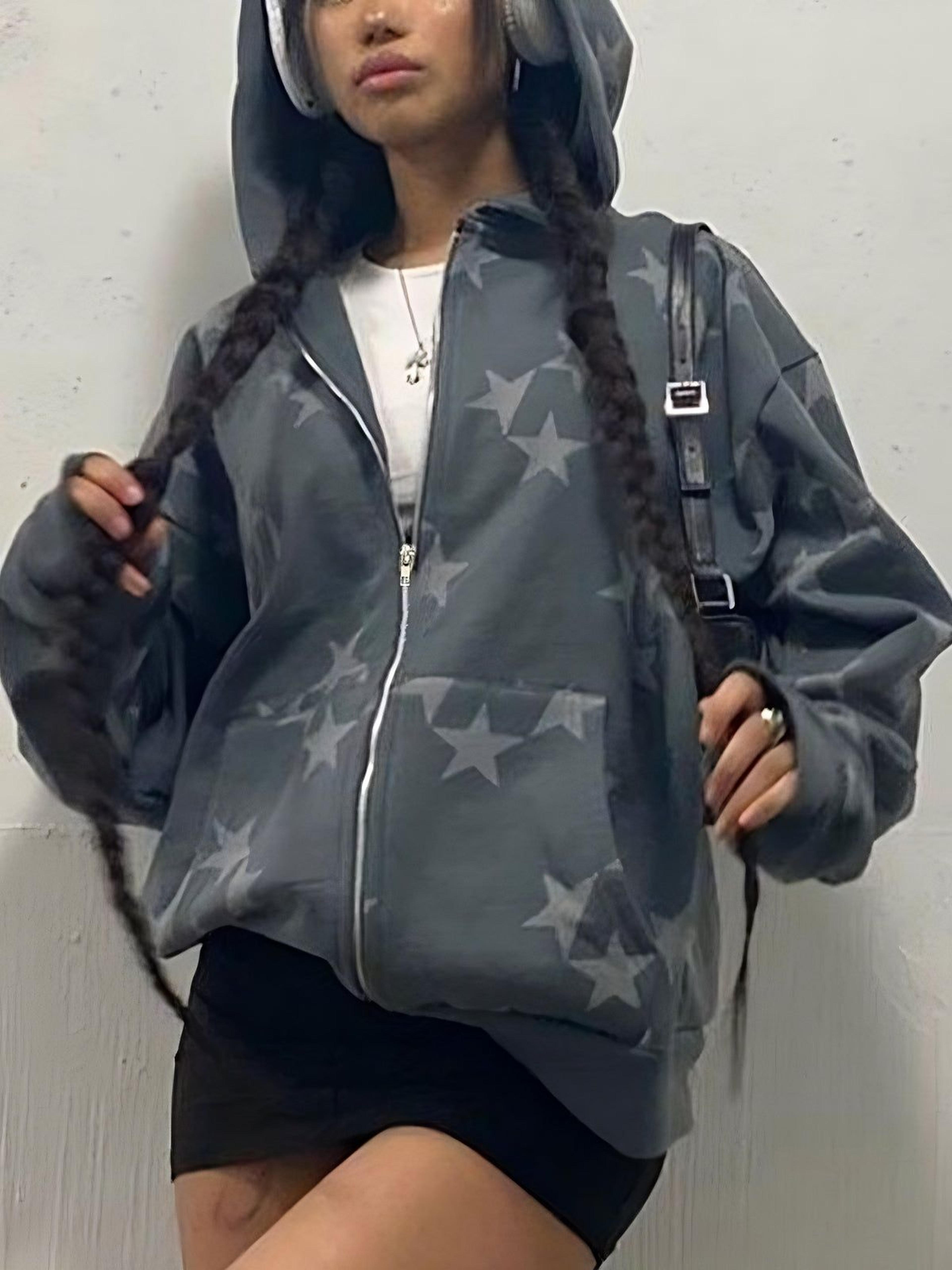 Oversized star motif zip hoodie - Oversized star motif zip hoodie