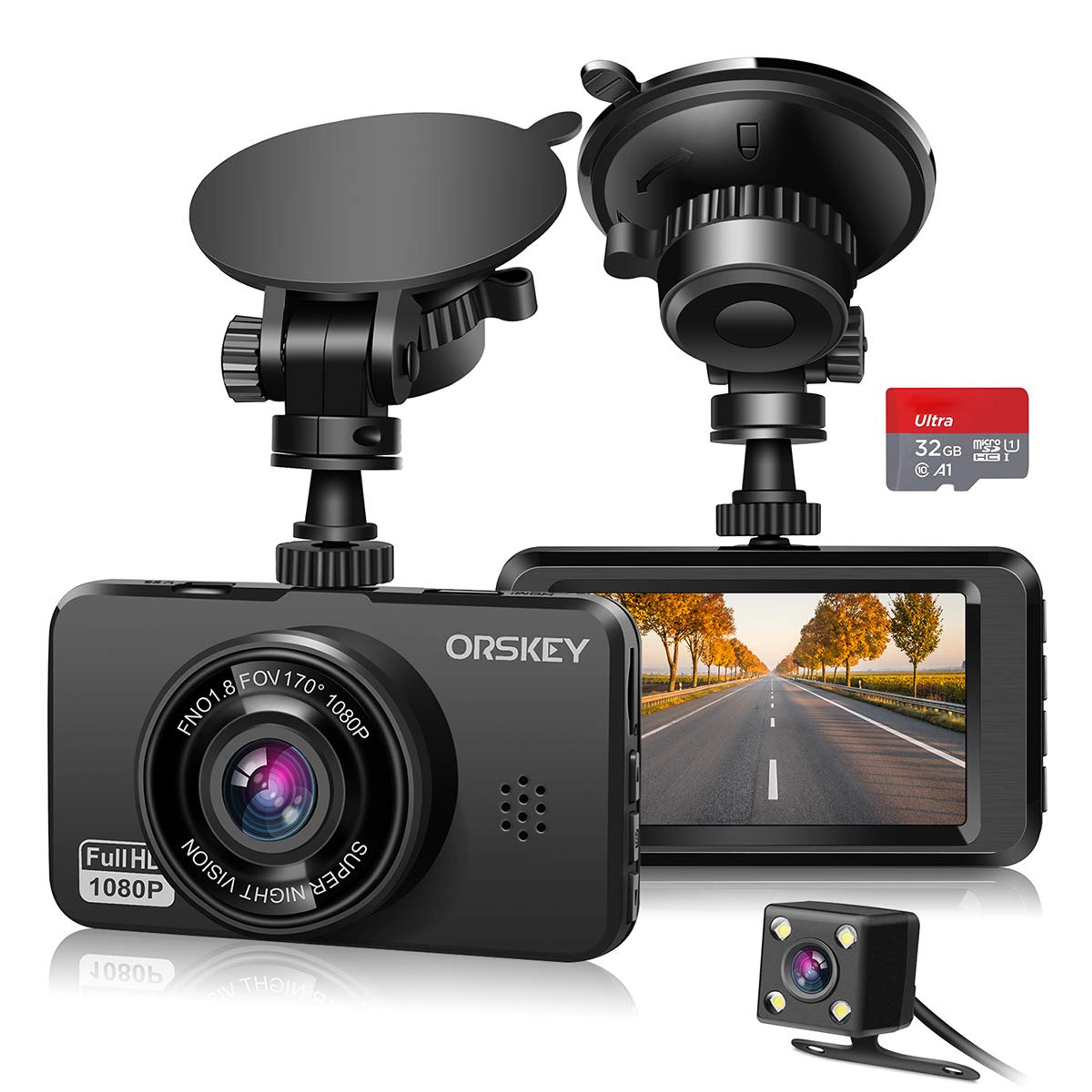 ORSKEY Dash Cam for Cars Front and Rear and SD Card Included 1080P Full HD In Car Camera Dual Lens Dashcam for Cars 170 Wide Angle Sony Sensor with Loop Recording and G-sensor: Amazon.co.uk: Electronics & Photo