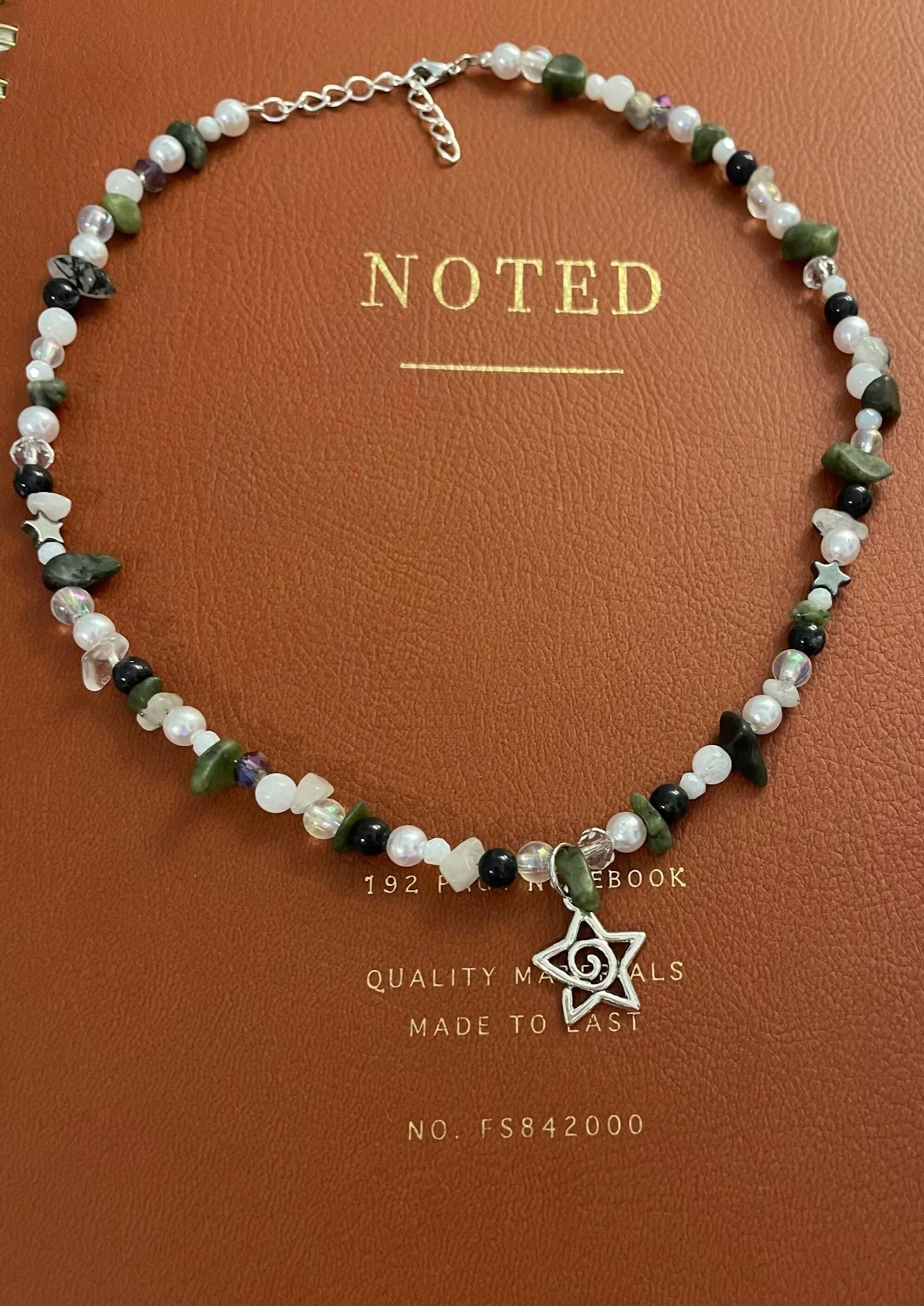 Necklace Beaded Green Crystal Star Cute Grunge Forest