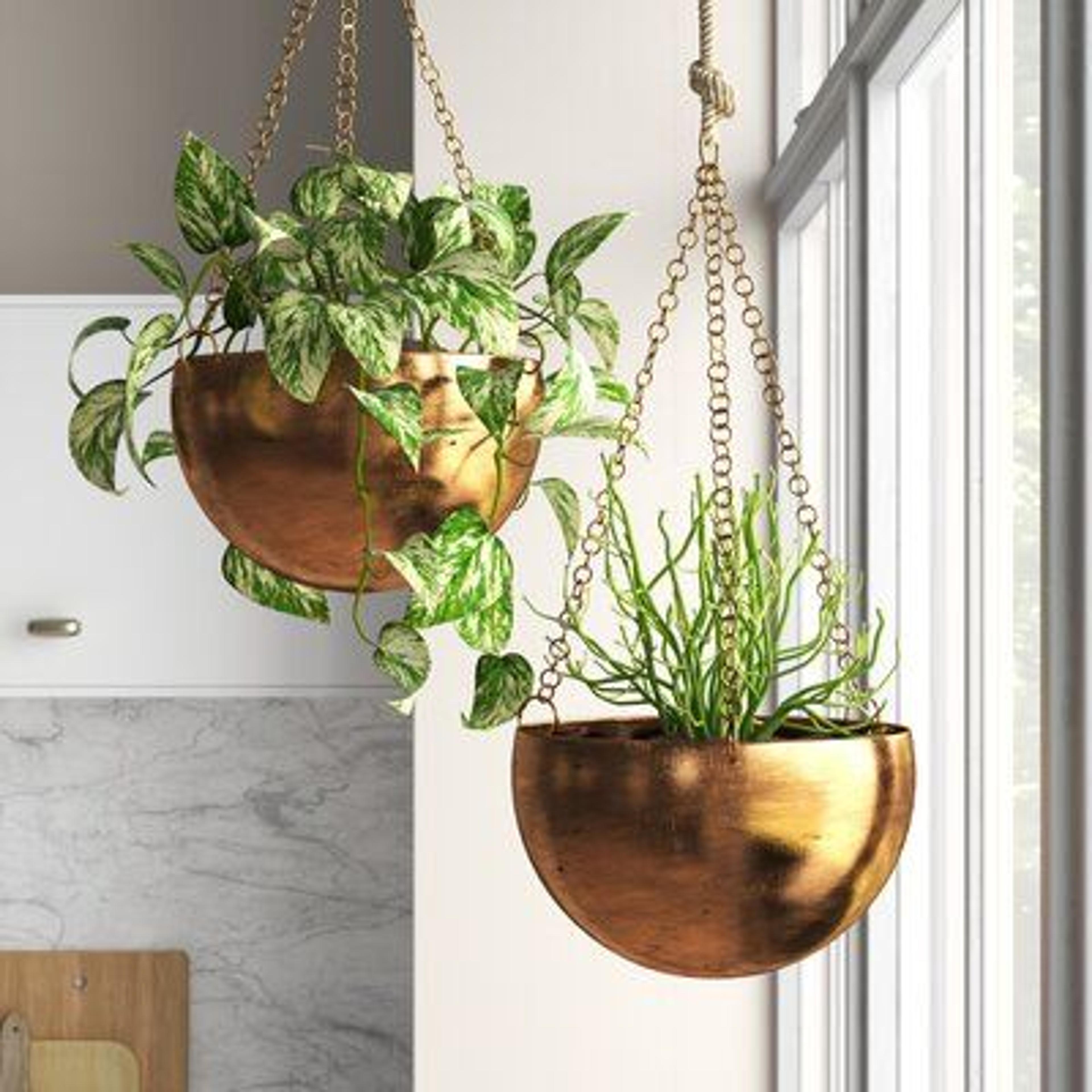 Mistana™ Benally Iron Hanging Planter Set Metal in Yellow, Size 6.0 H x 9.0 W x 9.0 D in | Wayfair