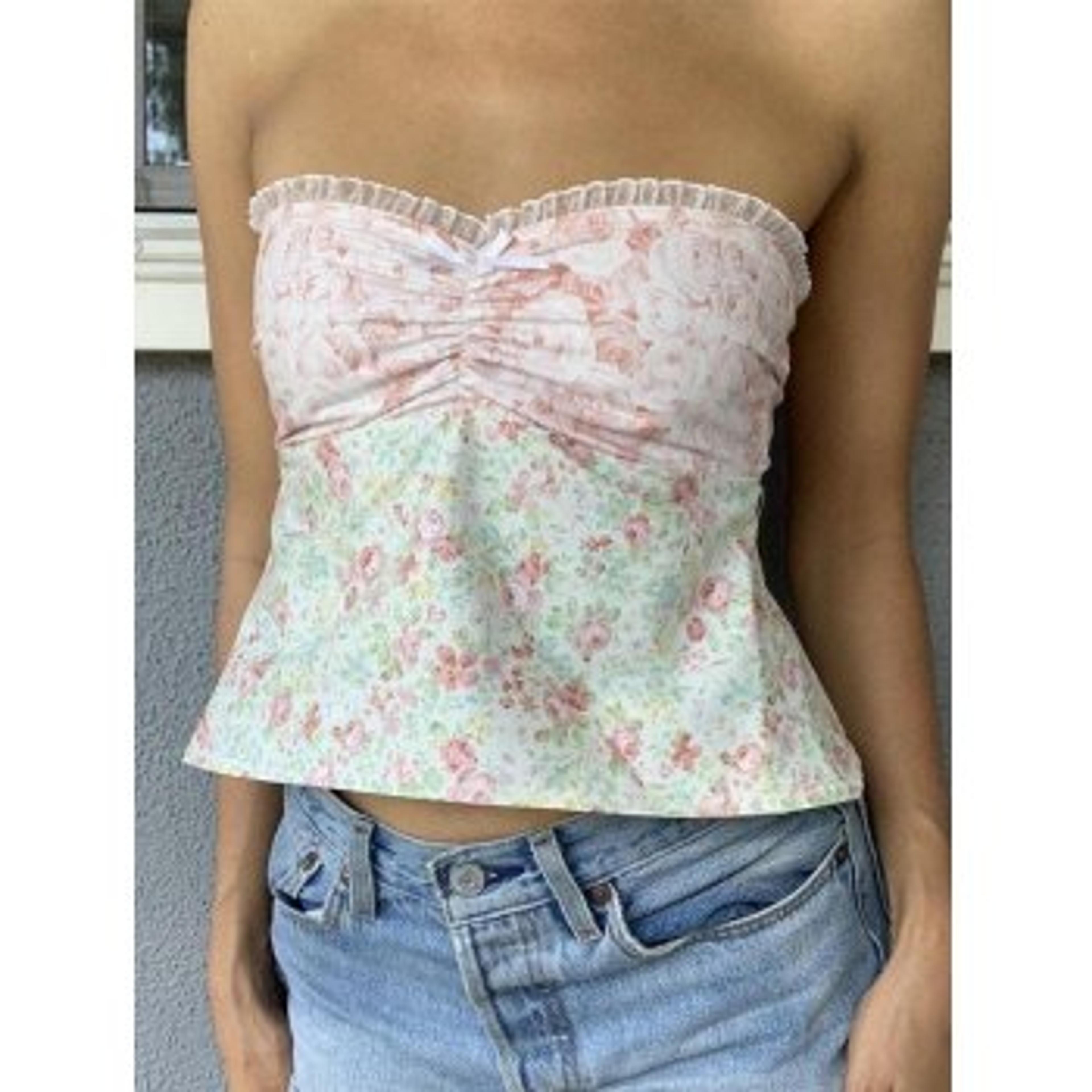 Lace Stitching Plaid Bandeau Top