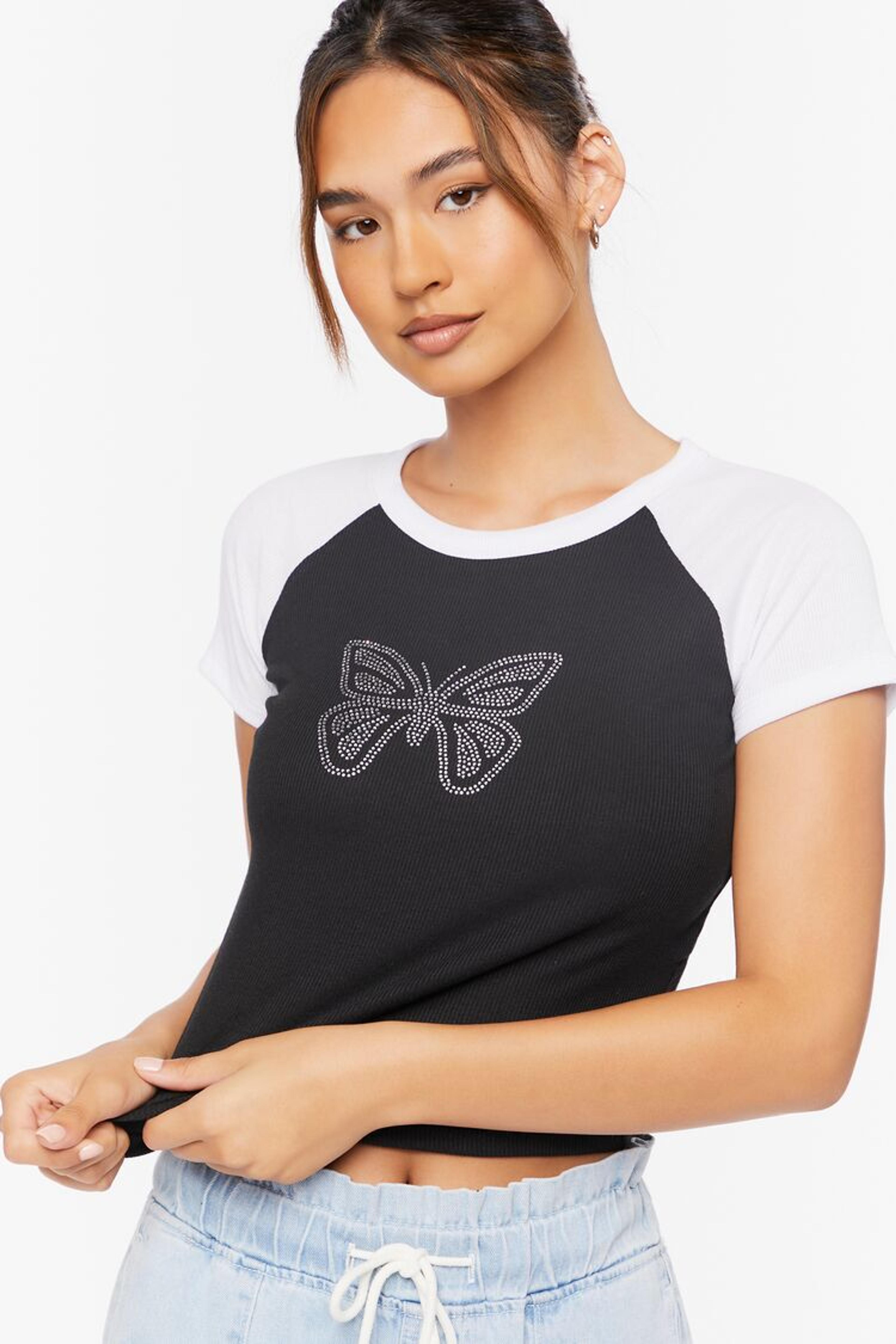 Rhinestone Butterfly Raglan Tee