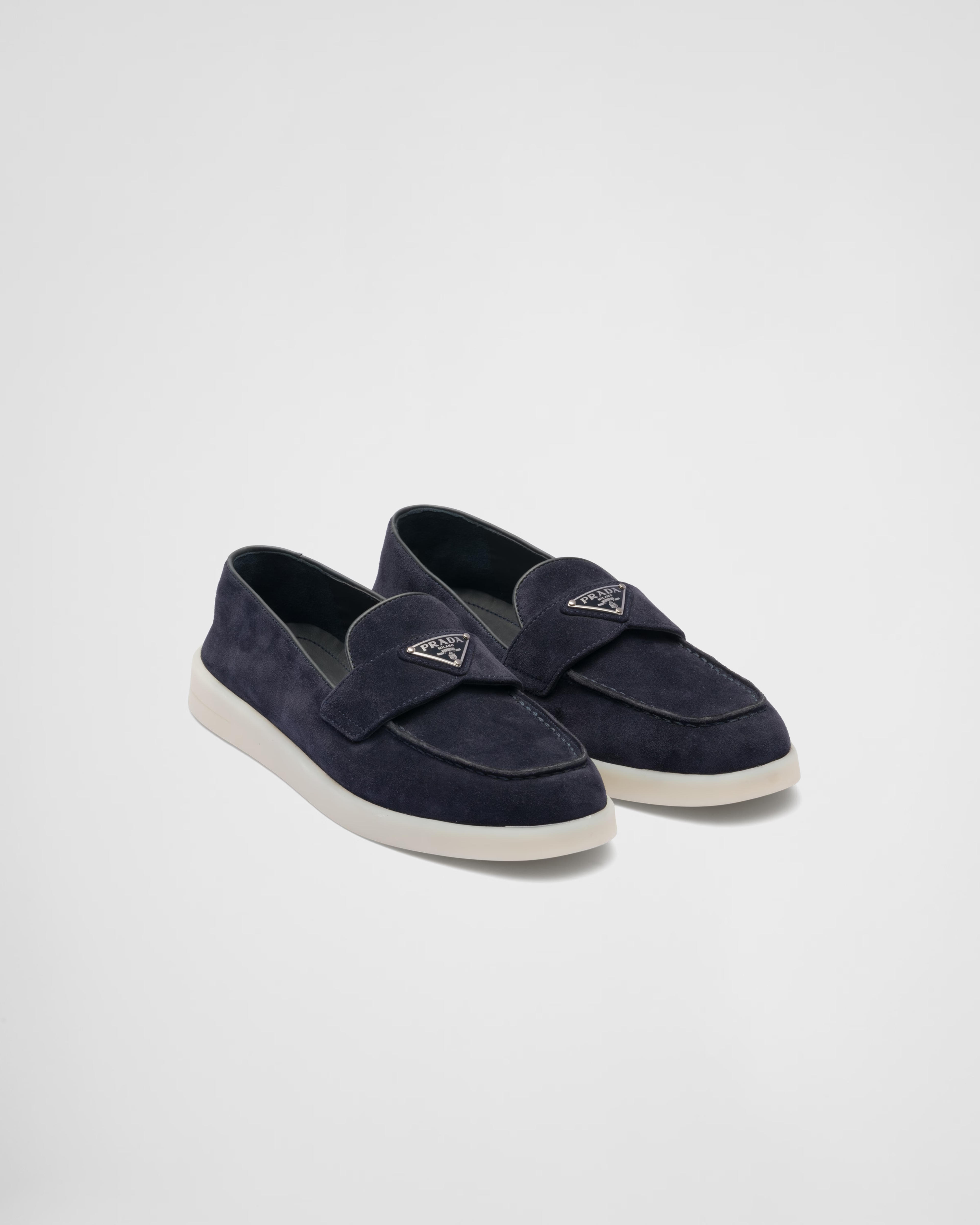 Navy Suede Leather Loafers | PRADA