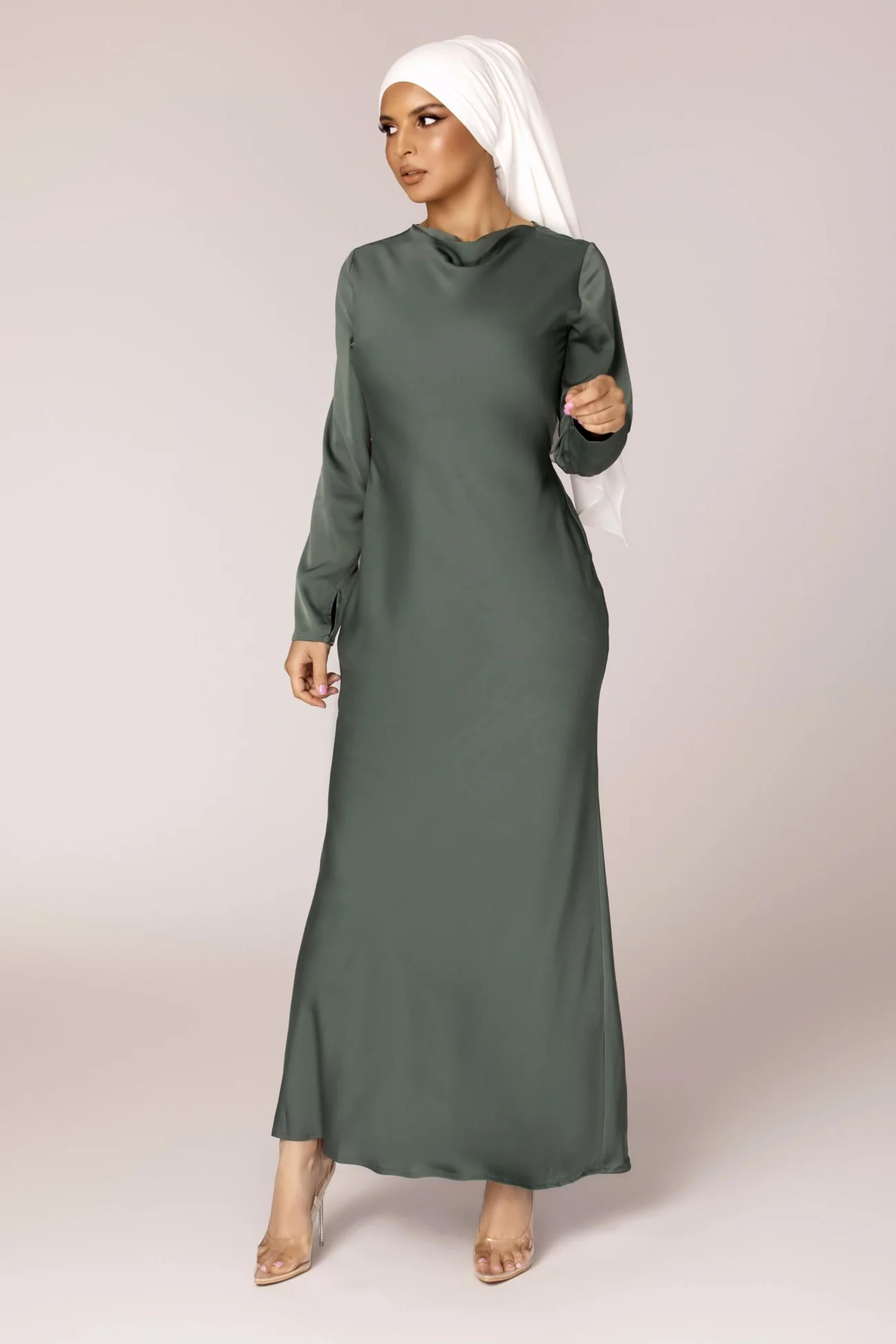 Aysha Sage Satin Maxi Dress