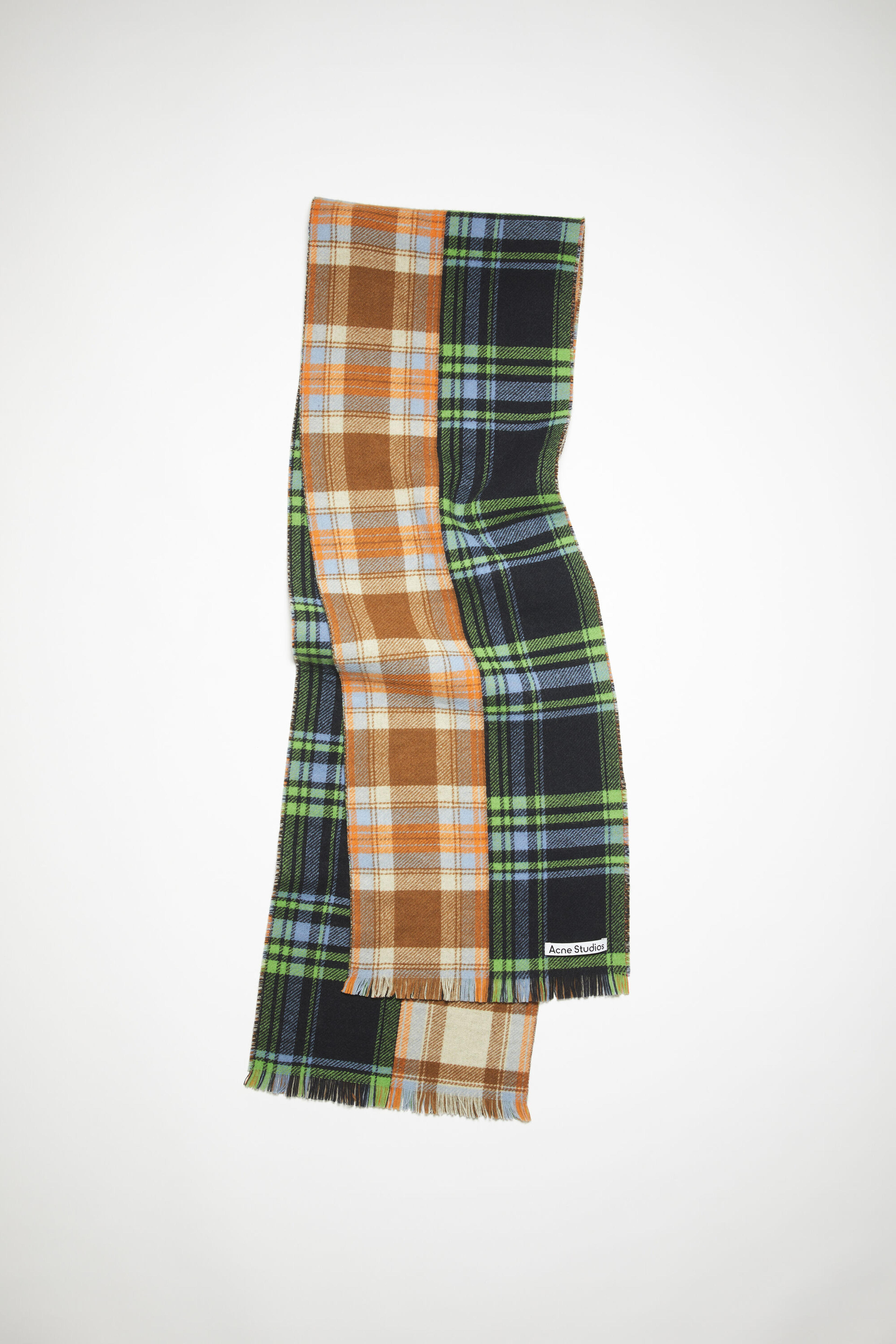 Acne Studios - Mixed check wool scarf - Blue/green/orange