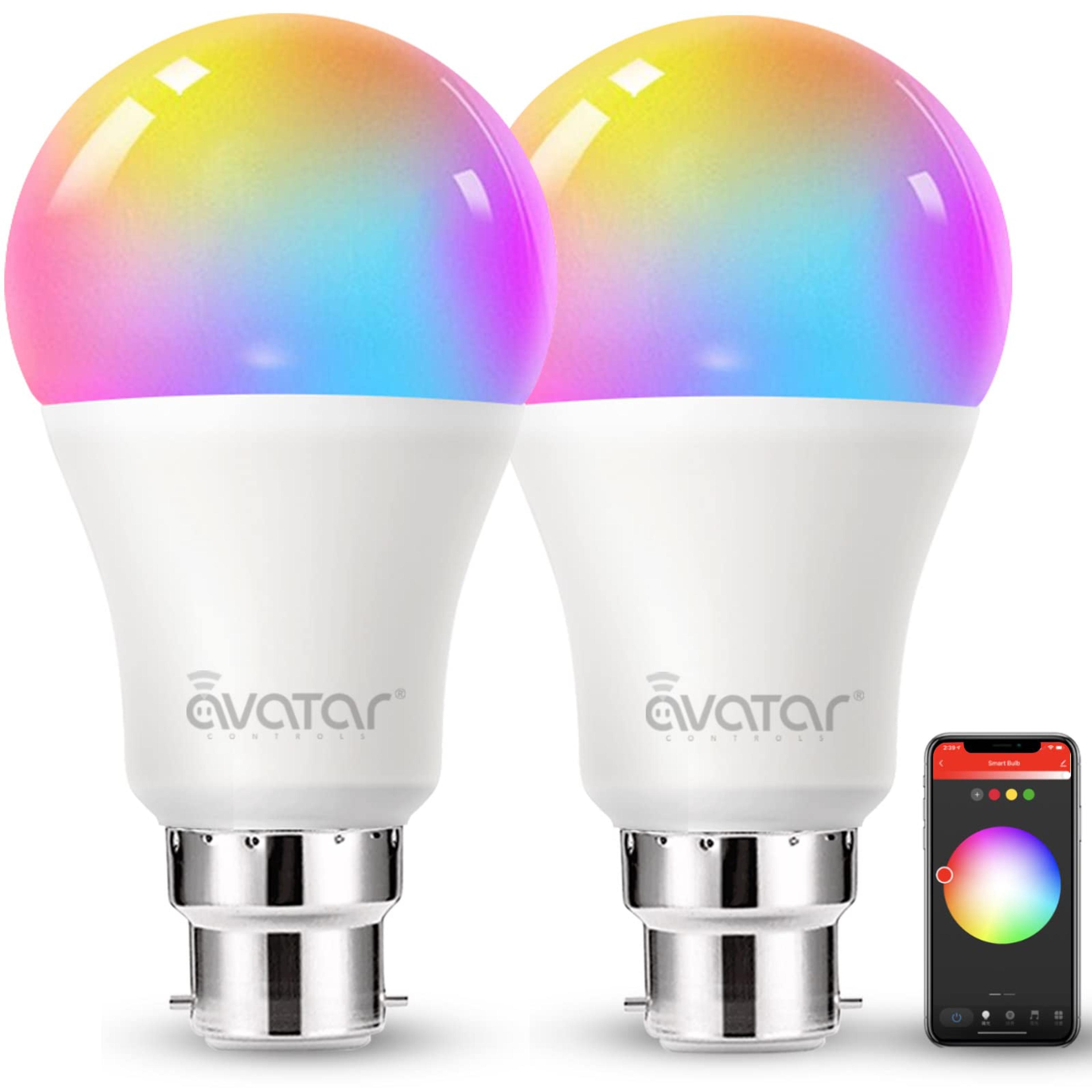 Avatar Controls Smart Bulb Alexa Light Bulbs B22 Bayonet, Colour Changing WiFi LED Lamp Bulbs 9W RGBCW Works with Alexa/Google Home Dimmable Music Sync=80W 800LM by App No Hub Required