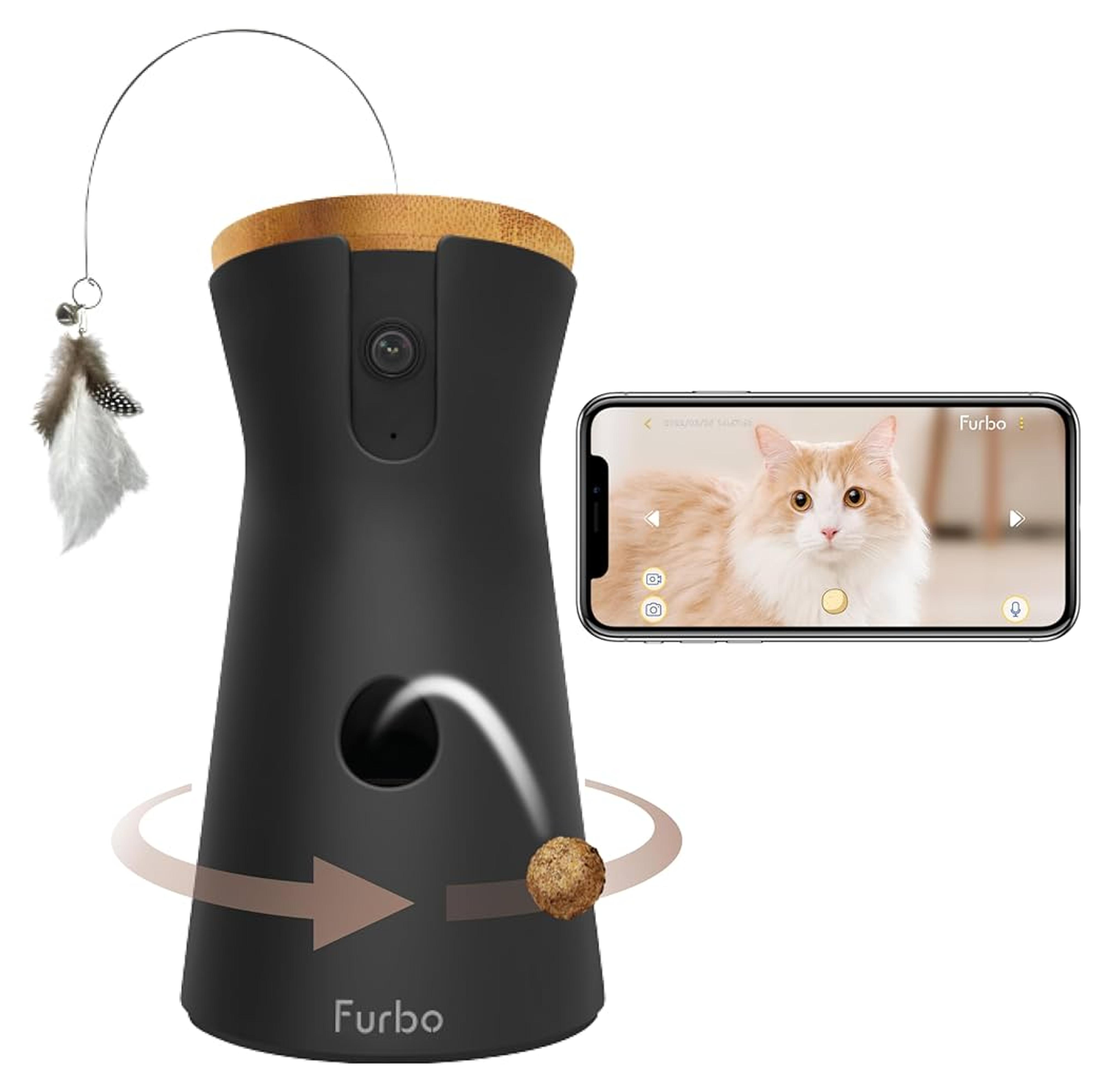 Amazon.com: Furbo 360° Cat Camera - [New] Rotating 360° View Wide-Angle Cat Treat Dispenser with Camera, Feather Wand Toy, Color Night Vision, 1080p HD Pan, 2-Way Audio, Meowing Alerts, WiFi, Designed for Cats : Pet Supplies