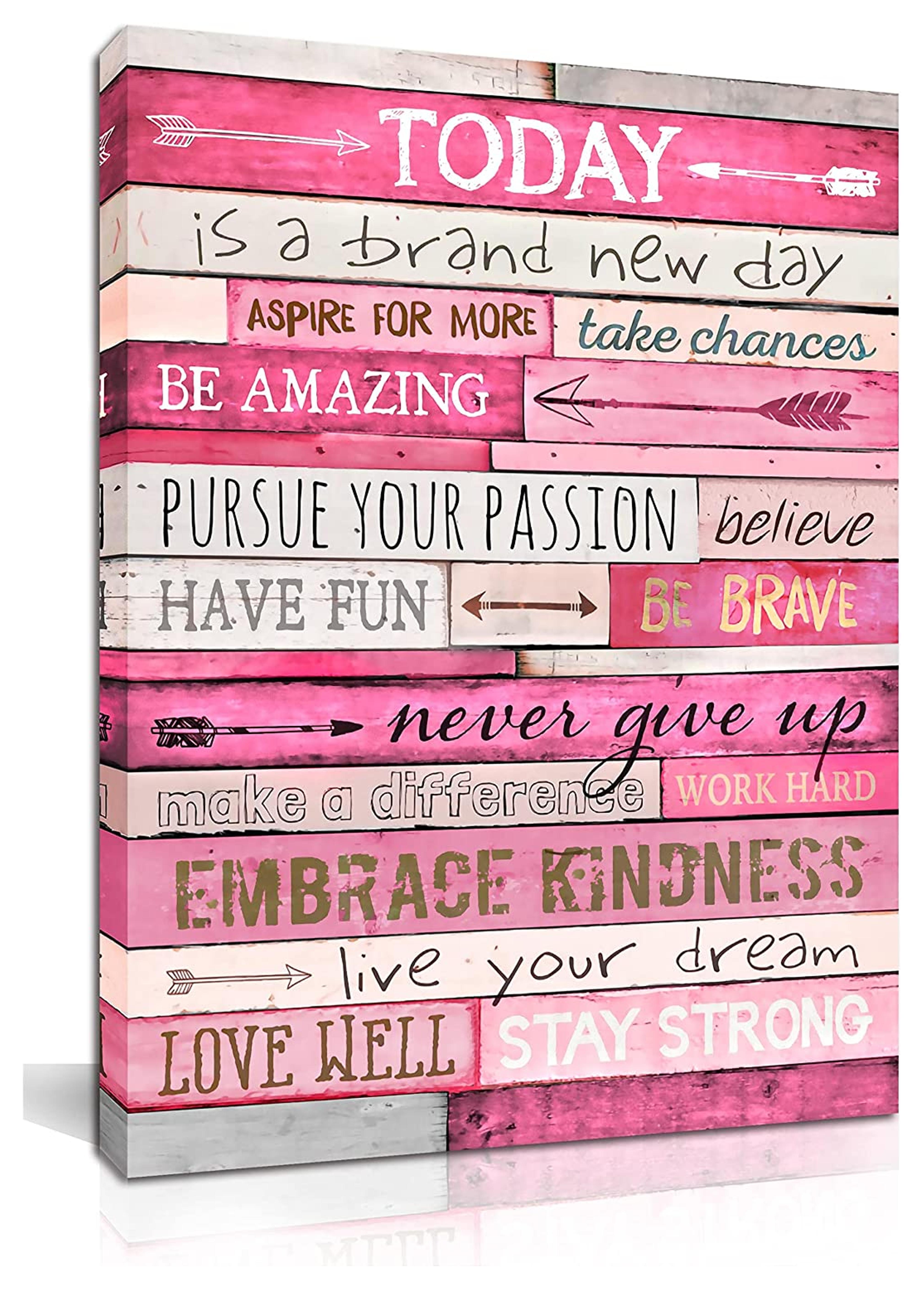 THRLVEART Pink Wall Decor - Inspirational Quotes Wall-Art - Motivational Bedroom Decor for Teen Girls - Office Gifts for Women with Framed Canvas Artwork Ready to Hang 15" W x 11.5" H