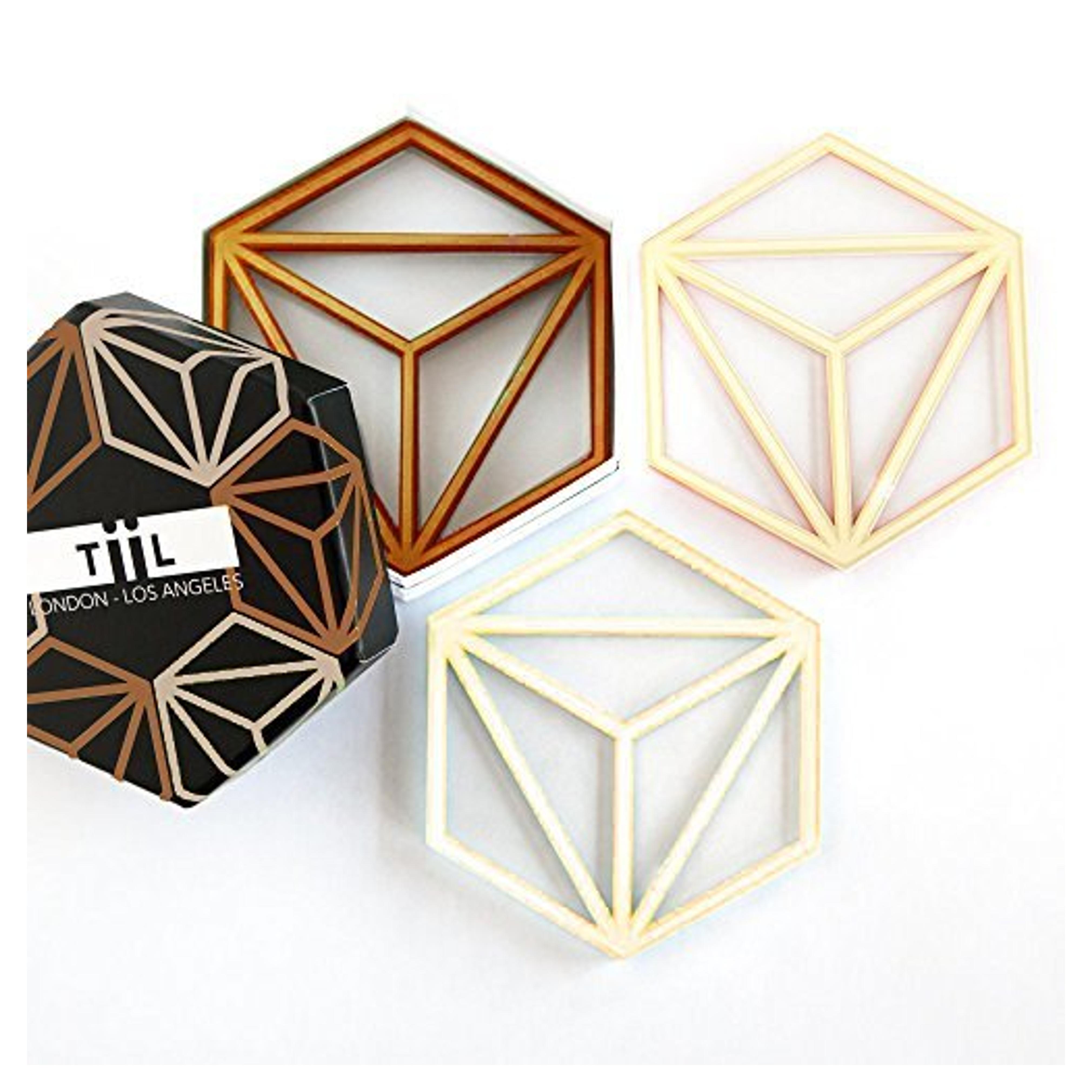 Hexa Drink Coaster Set By TiiL. Set of 6 Modern Coasters for Drinks Plus Gift Box (Copper and Ash)