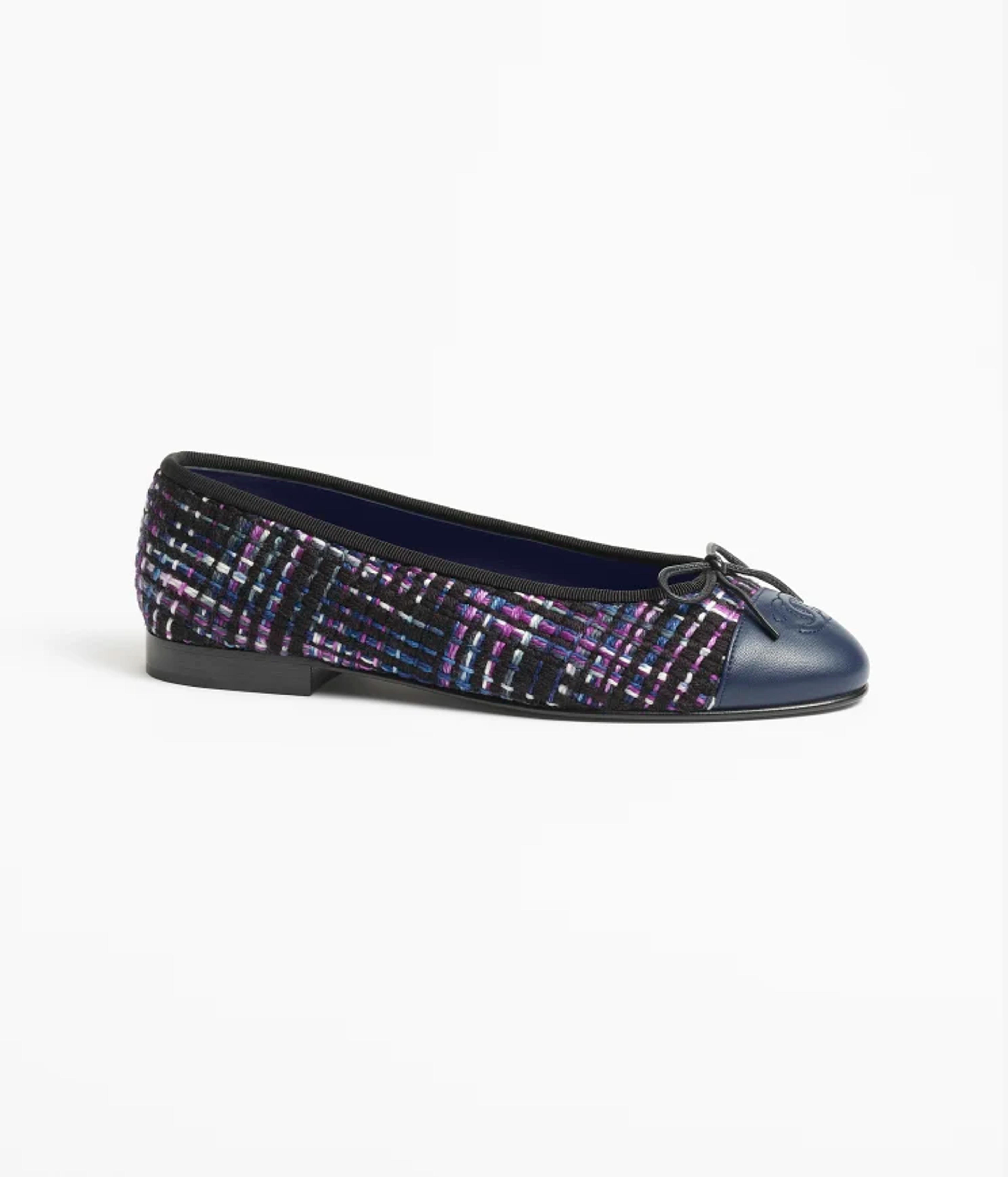 Ballet flats - Wool tweed & lambskin, black, purple, blue & white — Fashion | CHANEL