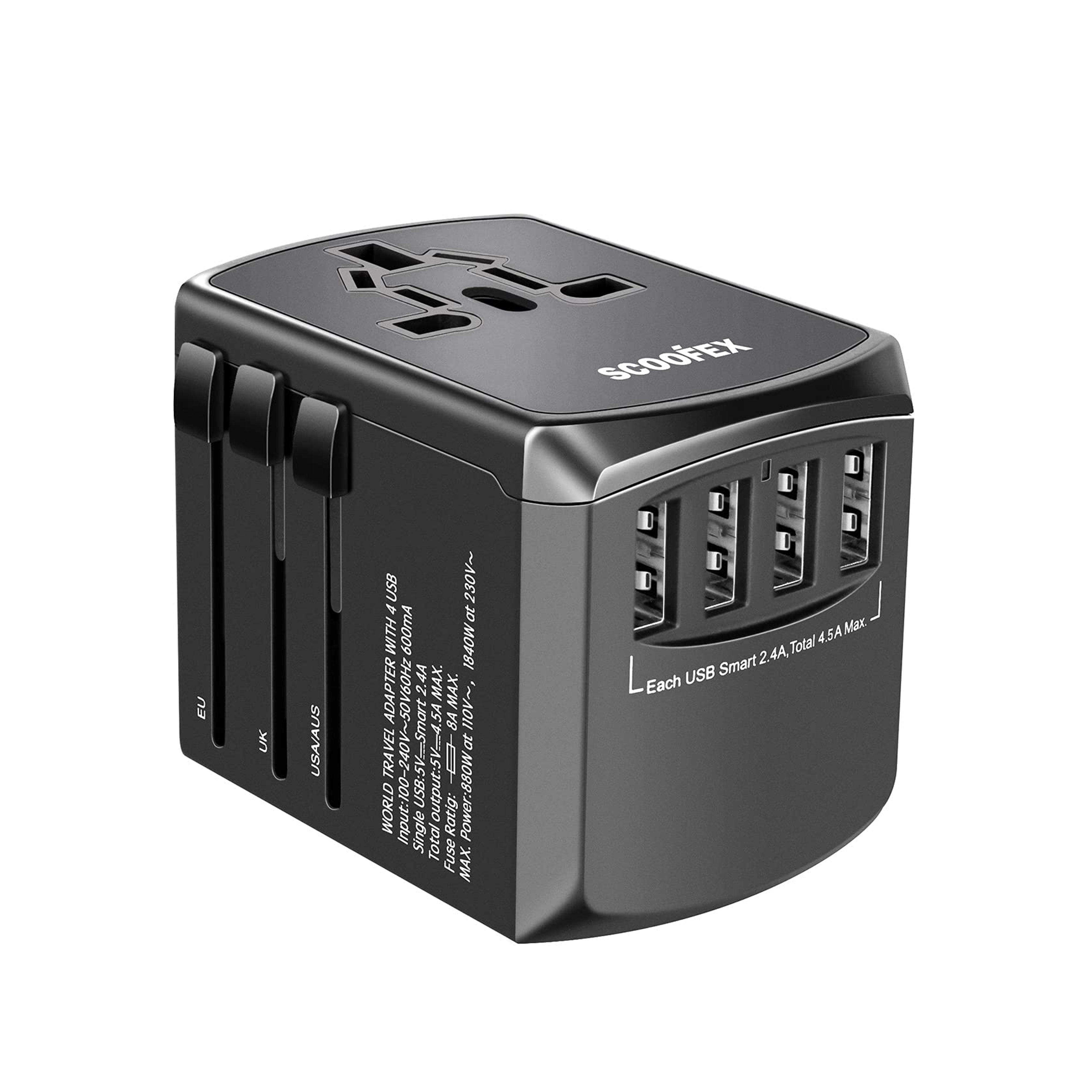 Amazon.com: Universal Travel Adapter, SCOOFEX International Plug Adapter with 4 USB Ports（2.4A）, AC Outlet Worldwide Wall Power Charger Converters for USA EU Europe UK AUS (Type C/G/A/I) : Tools & Home Improvement