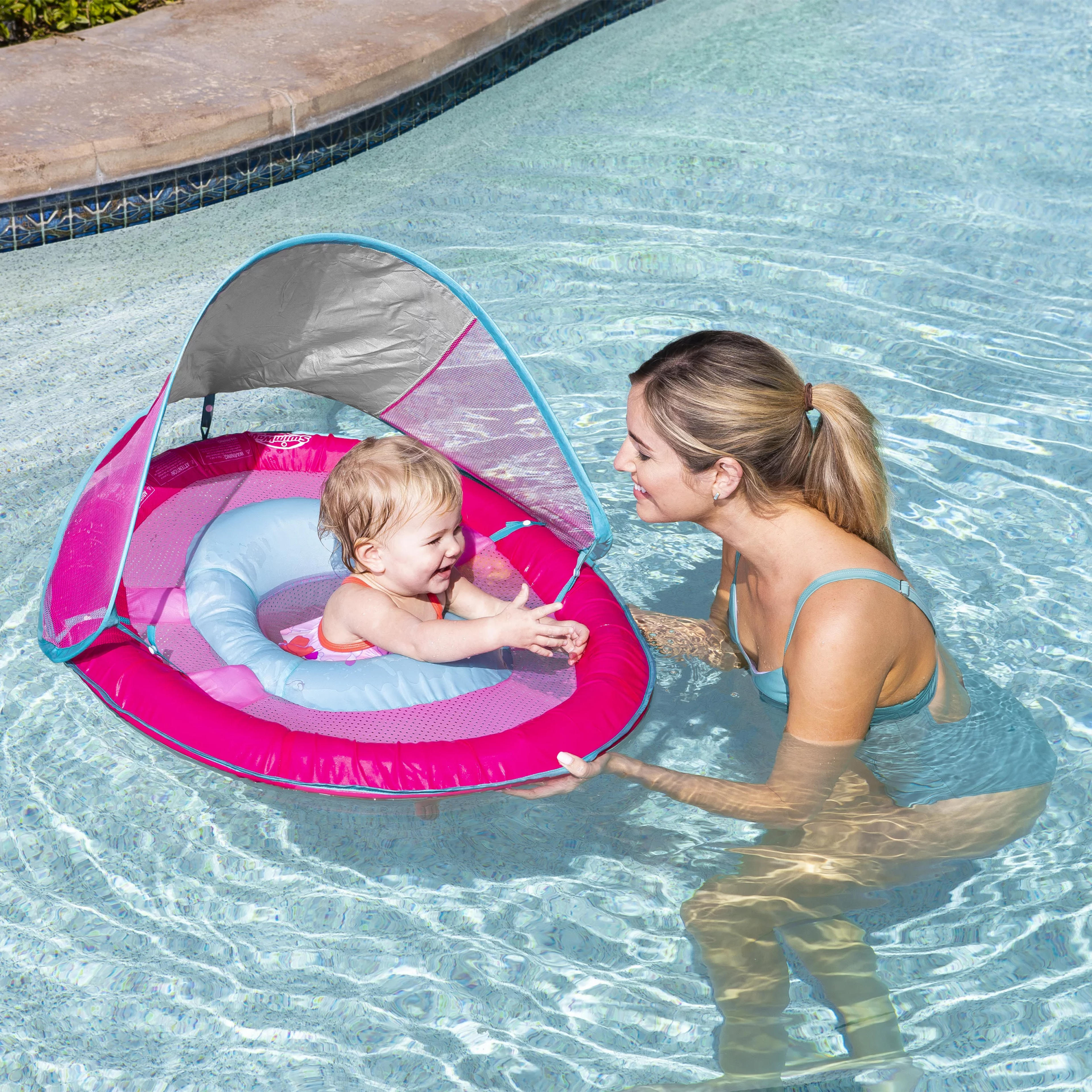 SwimWays Baby Spring Float Sun Canopy, Inflatable Pool Float for Baby Girls, Pink