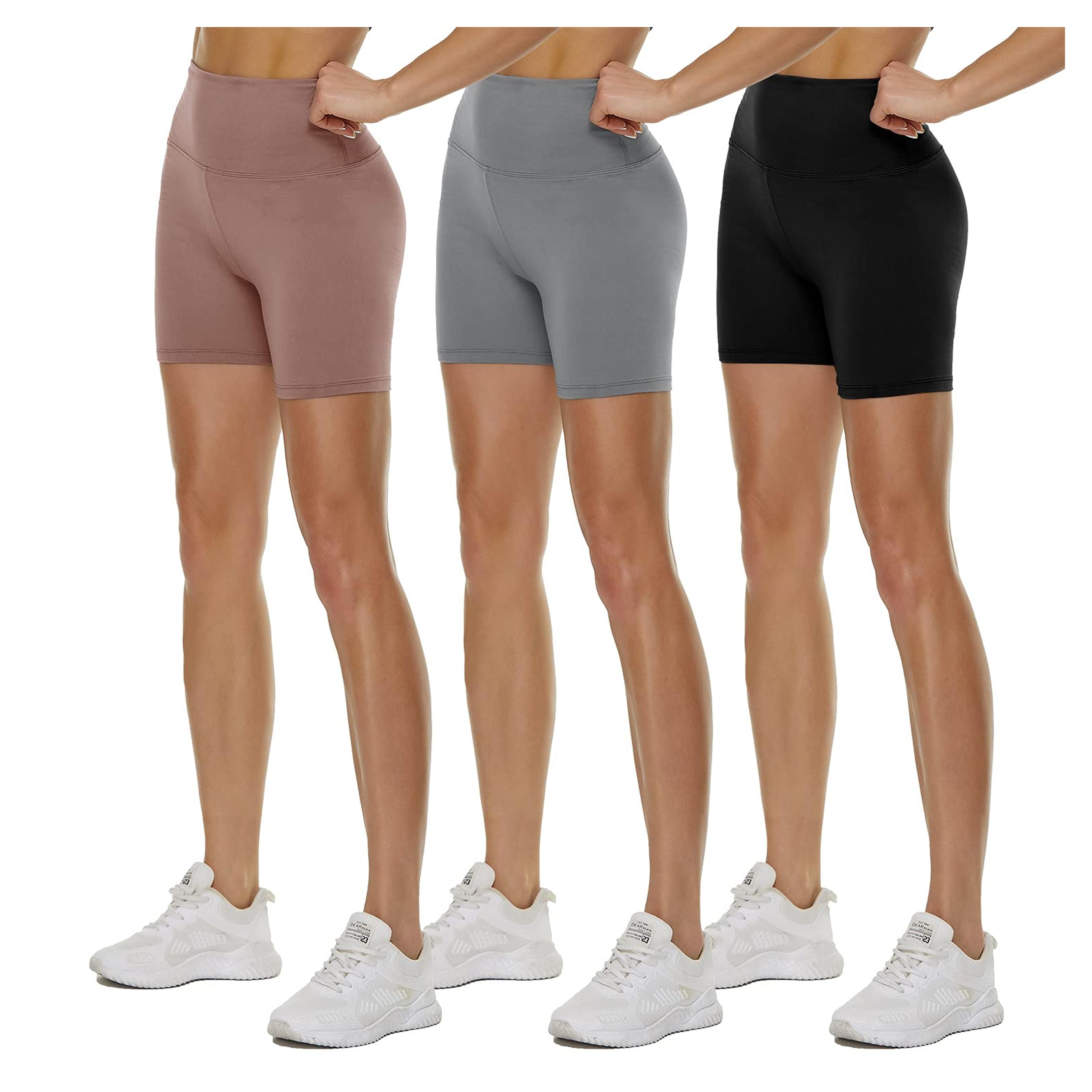 QGGQDD 3 Pack High Waisted Biker Shorts for Women – 5" Buttery Soft Black Workout Yoga Athletic Shorts 5 inch Small-Medium Black/ Beige/ Light Grey