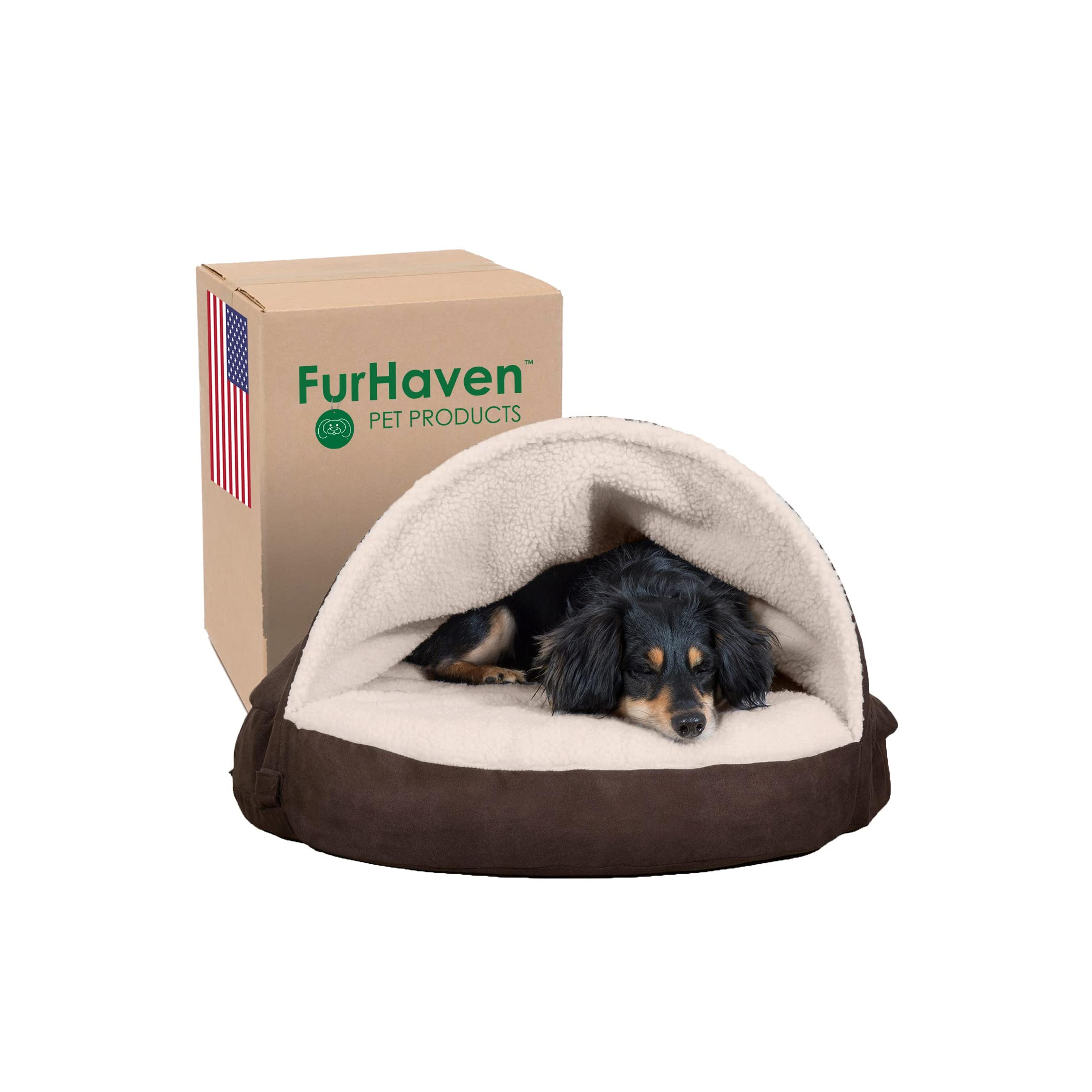 Amazon.com : Furhaven Pet Bed for Dogs and Cats - Sherpa and Suede Snuggery Blanket Round Cooling Gel Foam Dog Bed, Removable Machine Washable Cover - Espresso, 26-inch : Pet Supplies