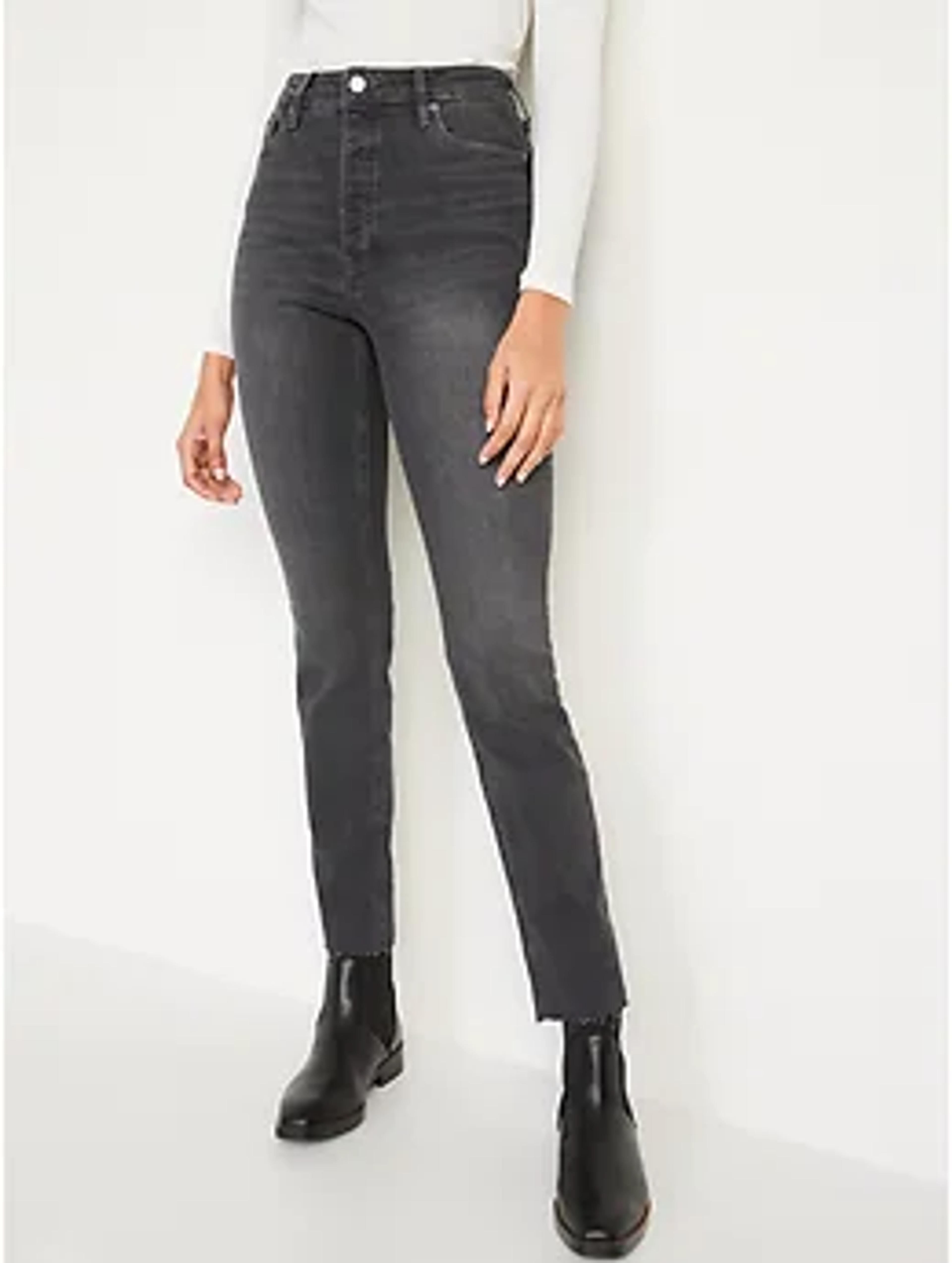 Extra High-Waisted Button-Fly Pop Icon Skinny Gray Cut-Off Jeans for Women