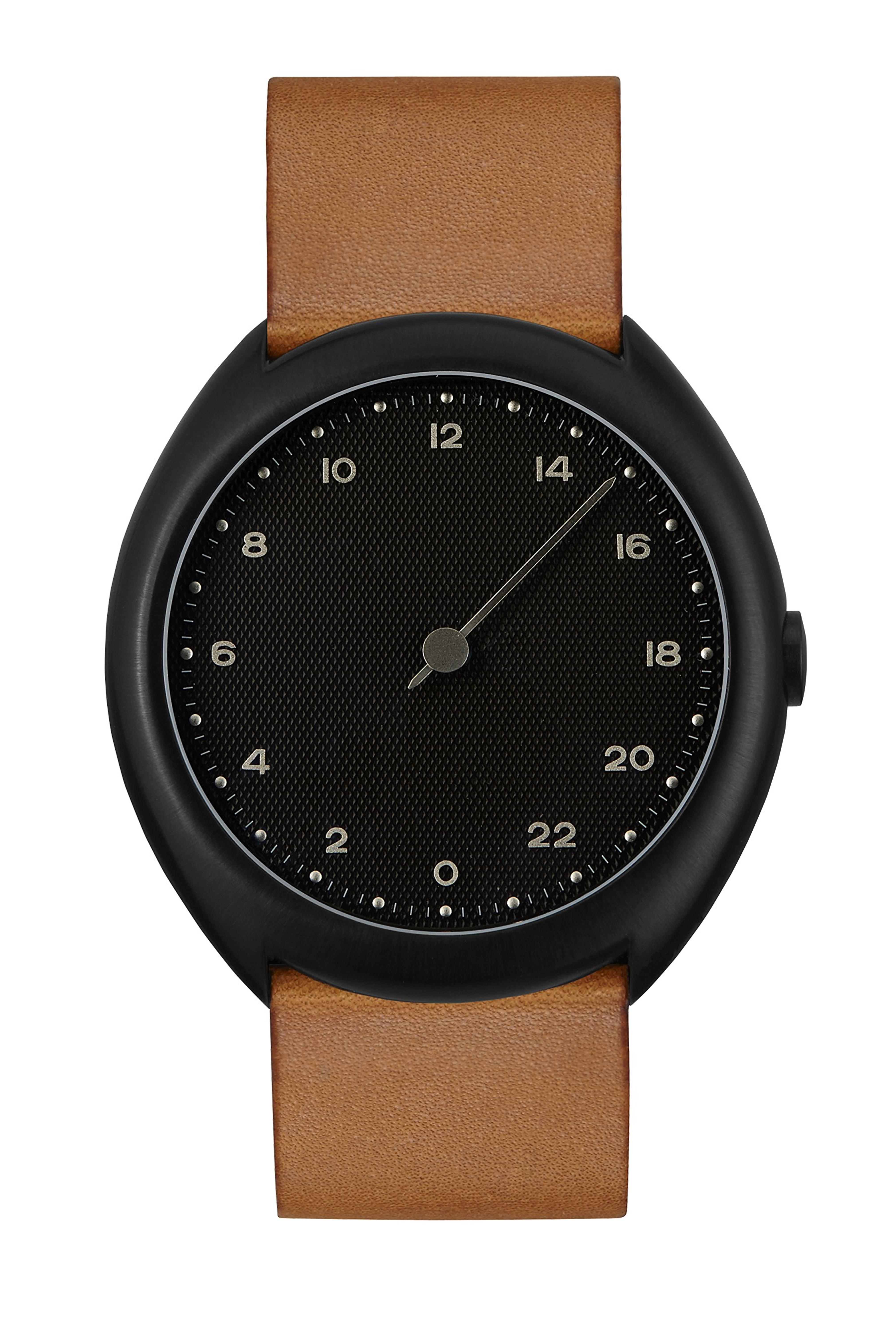 slow O 11 - Swiss Made one-hand 24 hour watch - Black with brown leather band