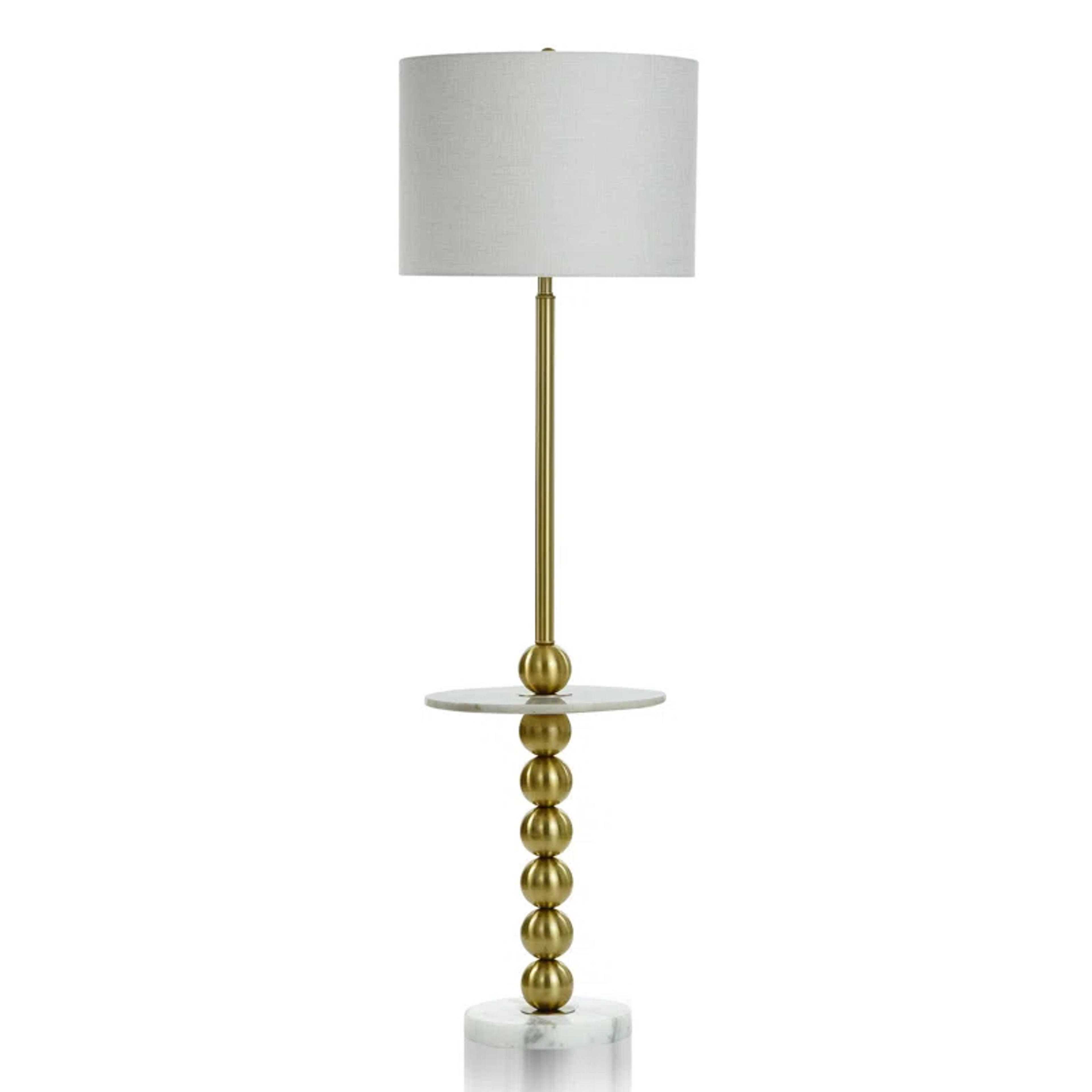 Everly Quinn Tuart 64'' Antique Gold Tray Table Floor Lamp | Wayfair