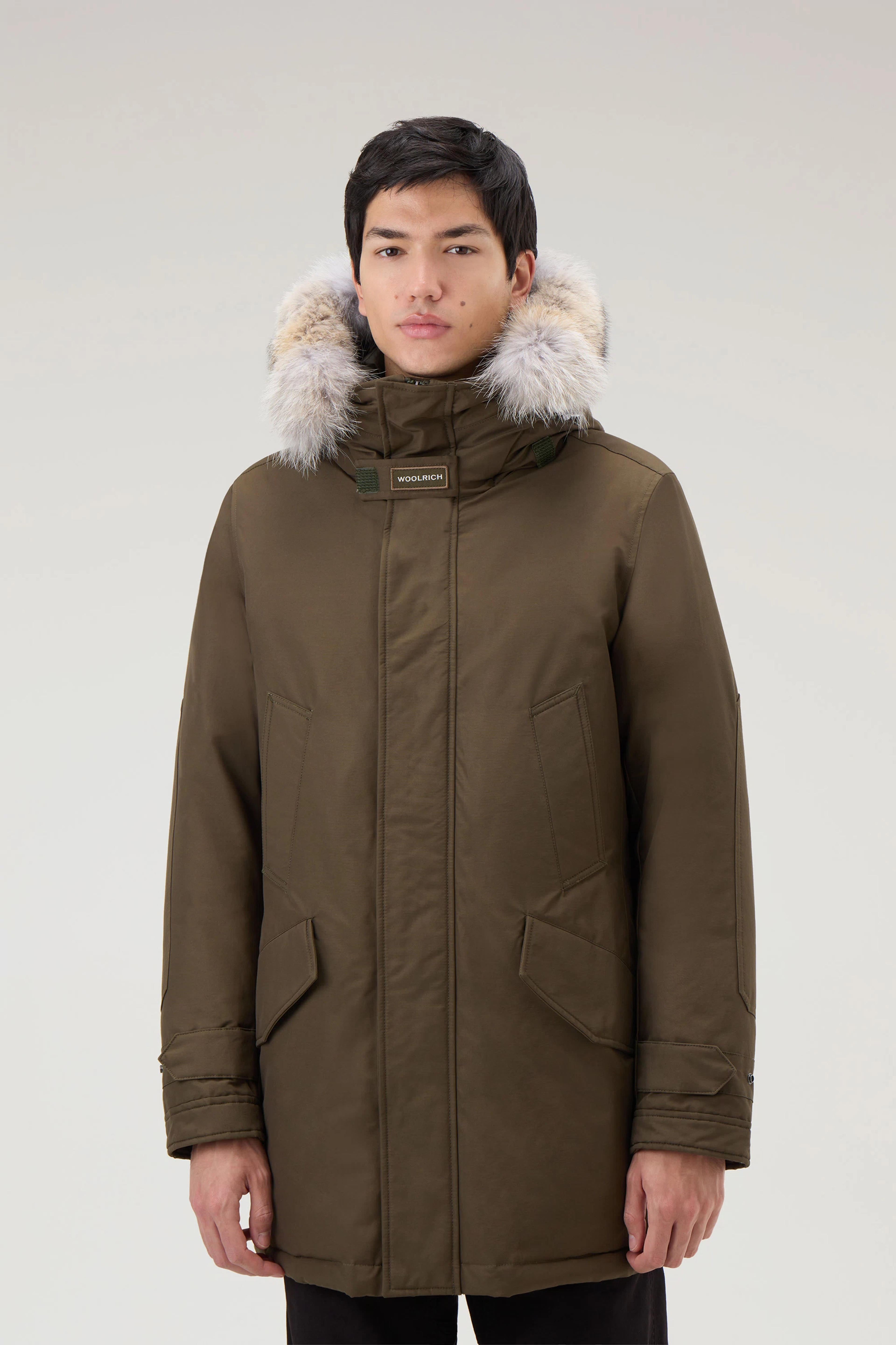 Men's Polar Parka in Ramar Cloth with High Collar and Fur Trim Green | Woolrich USA