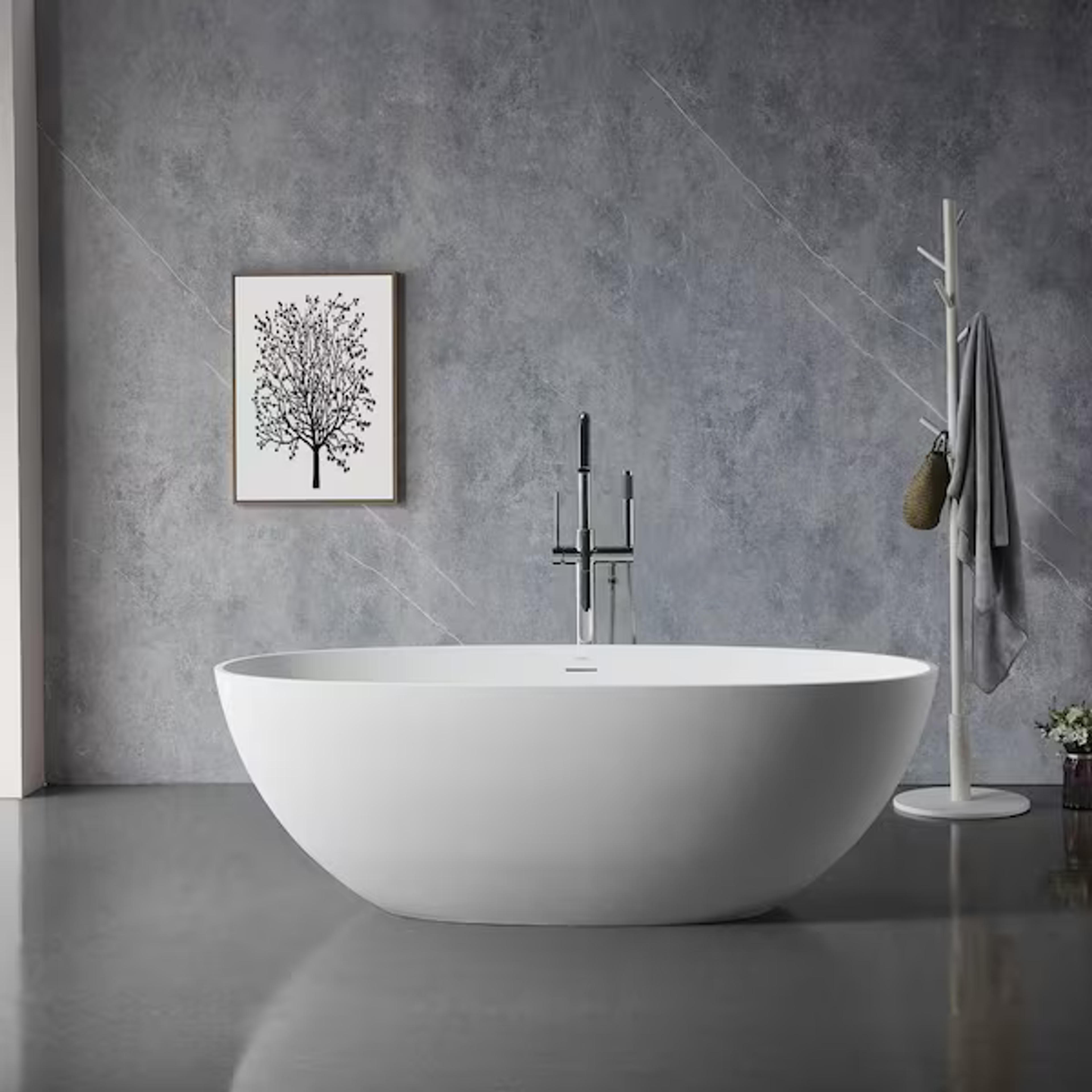 Xspracer Moray 65 in. x 30 in. Solid Surface Stone Resin Flatbottom Freestanding Double Slipper Soaking Bathtub in Matte White JH-W54326738 - The Home Depot