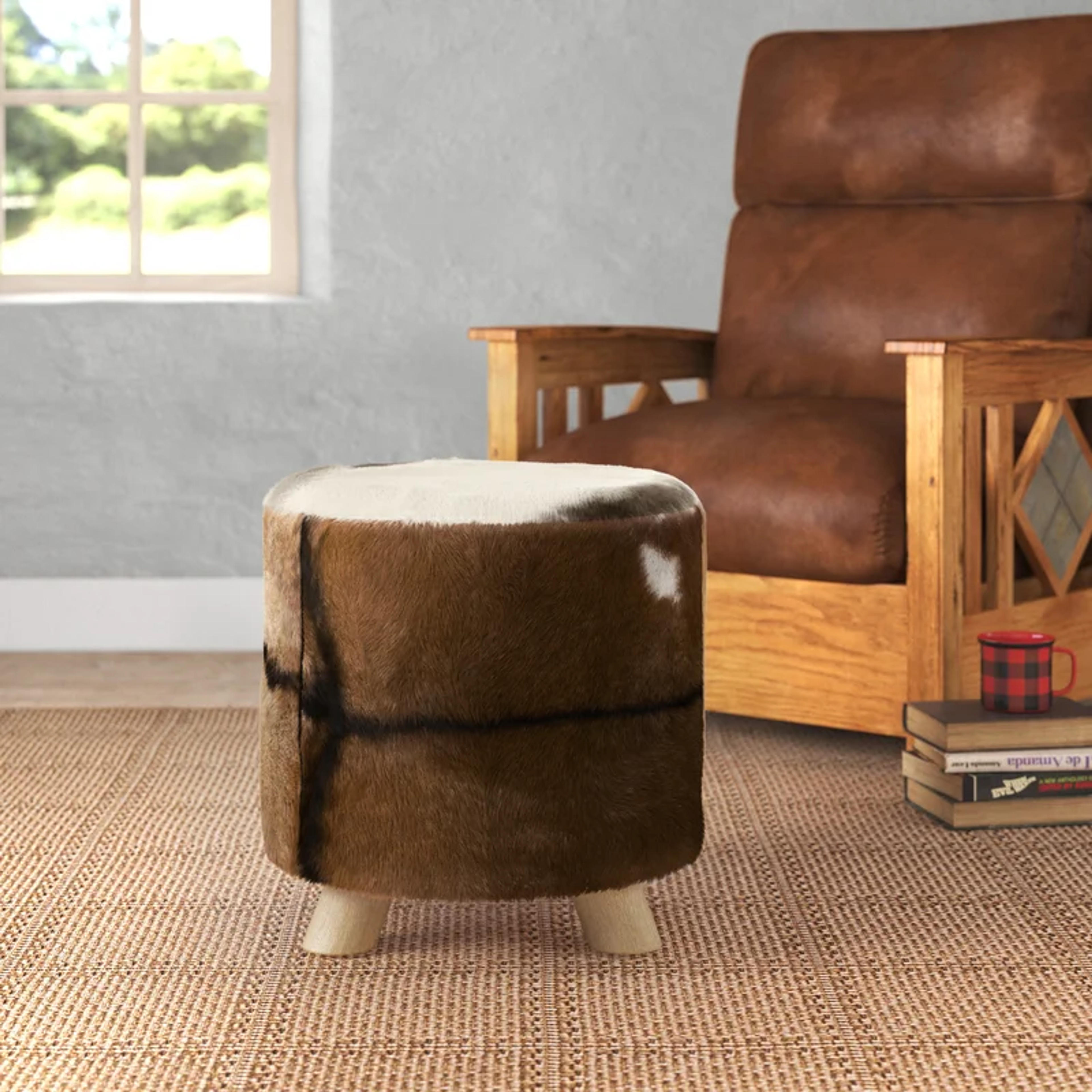 Foundstone™ Tulsa 18'' Wide Genuine Leather Round Animal Print Standard Ottoman & Reviews | Wayfair