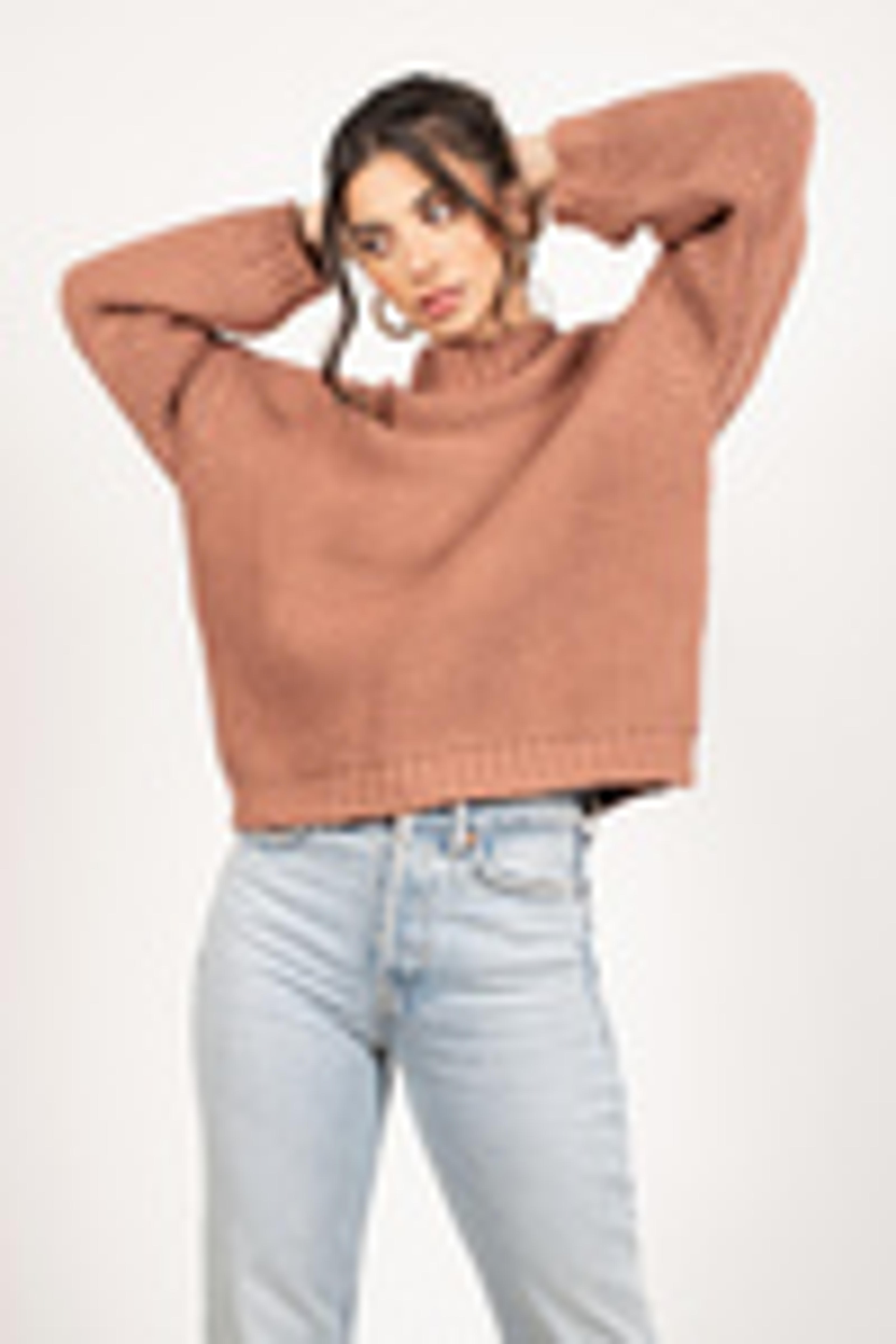 Brown Sweater - Chunky Knit Sweater - Sienna Mock Neckline Sweater