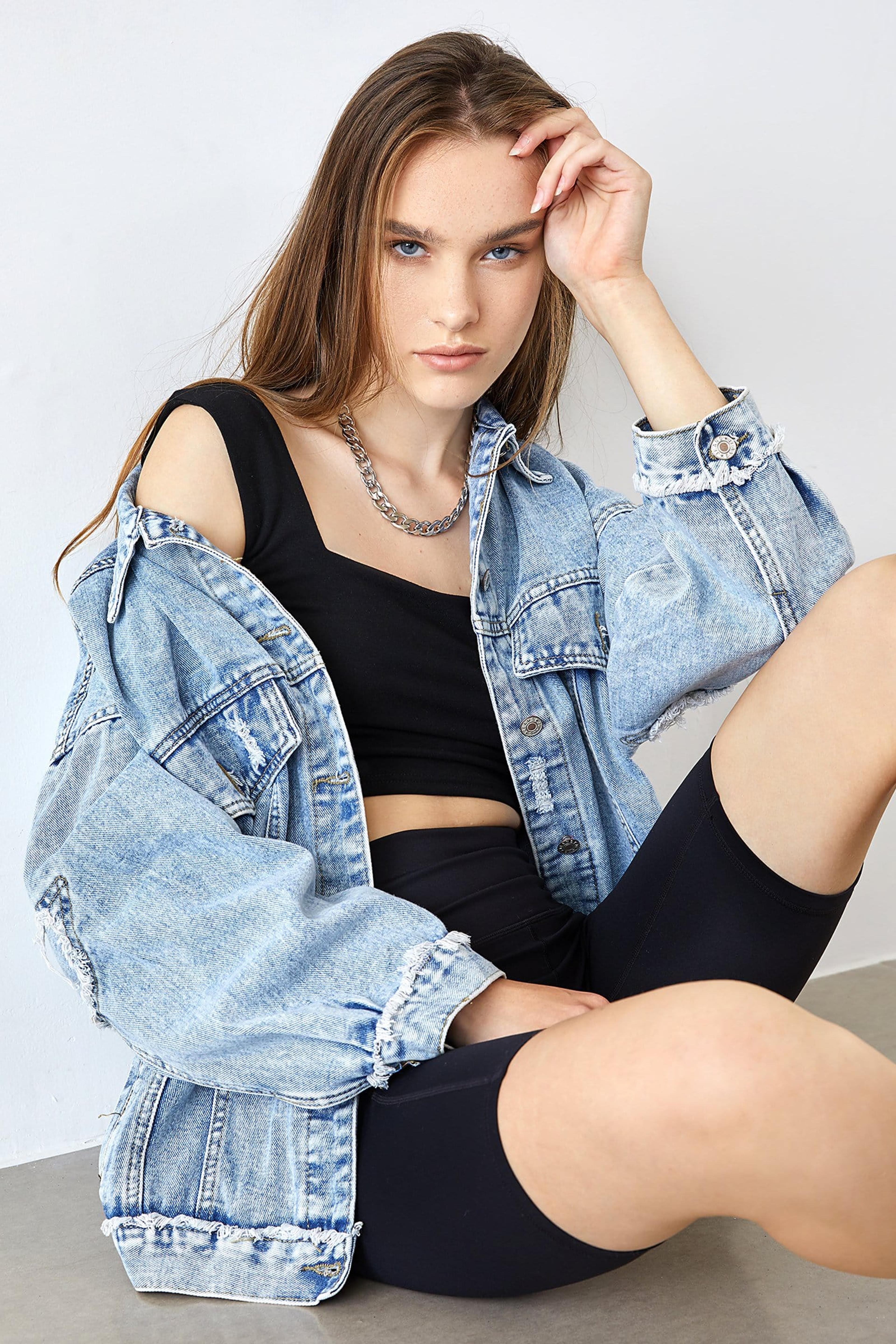 Elsy Steel Blue Distressed Denim Jacket| J.ING Jackets