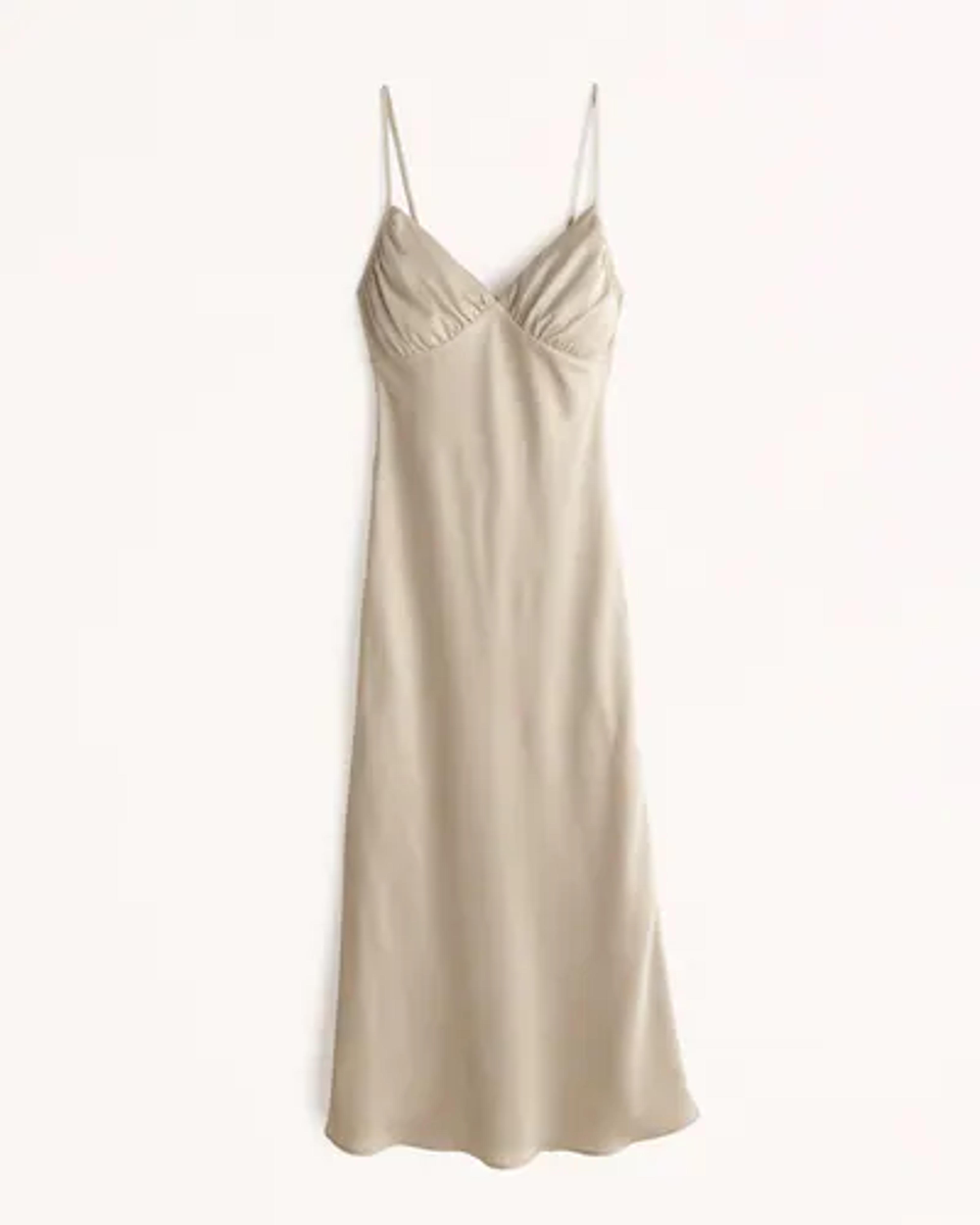 Women's Ruched Satin Slip Midi Dress | Women's Dresses & Jumpsuits | Abercrombie.com