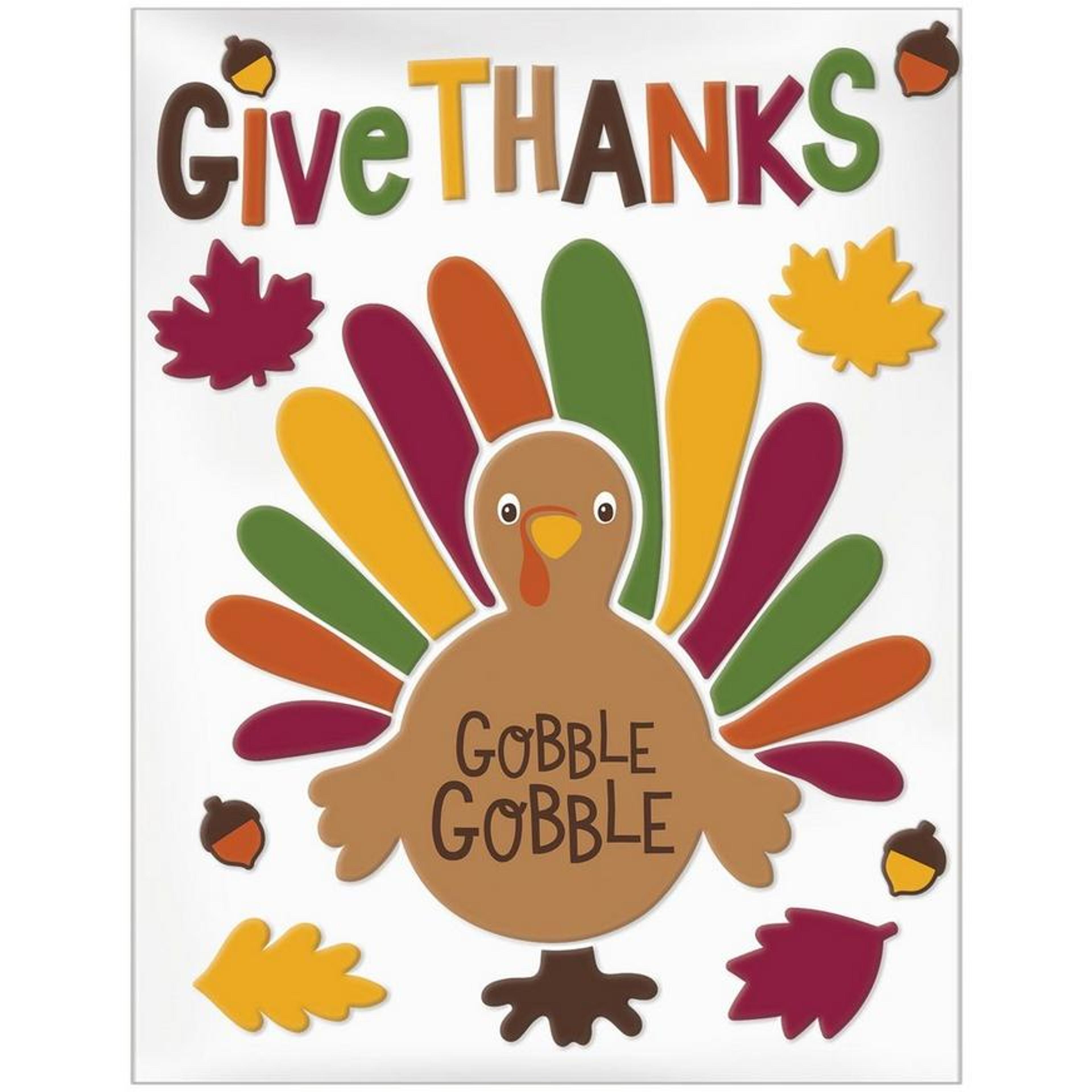 Gobble Gobble Fall Turkey Thanksgiving Gel Cling Decal, 32pc | Party City