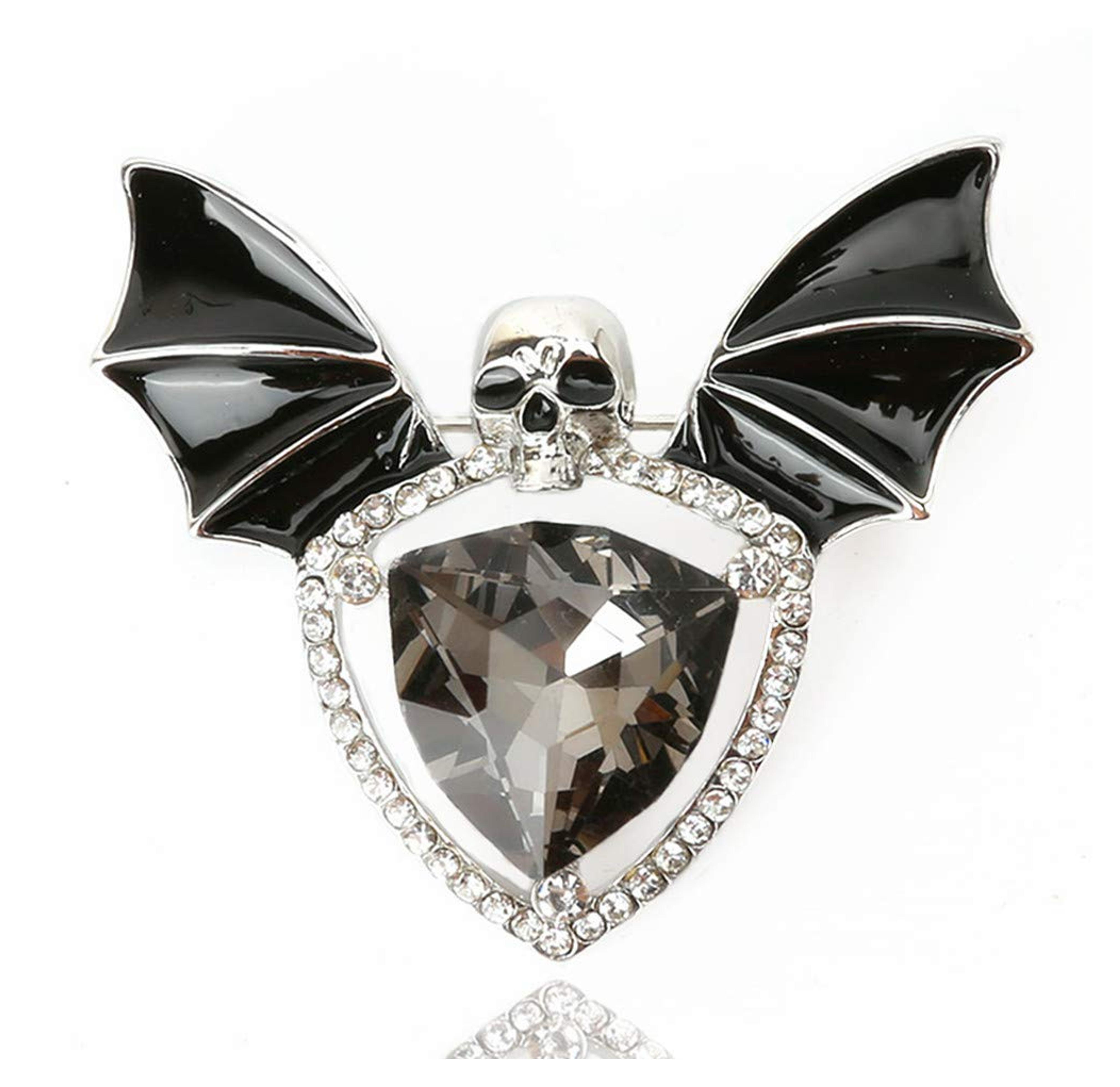 Skull Enamel Pins,Gothic Batwing Rhinestone Crystal Brooch Pins for Women Girls