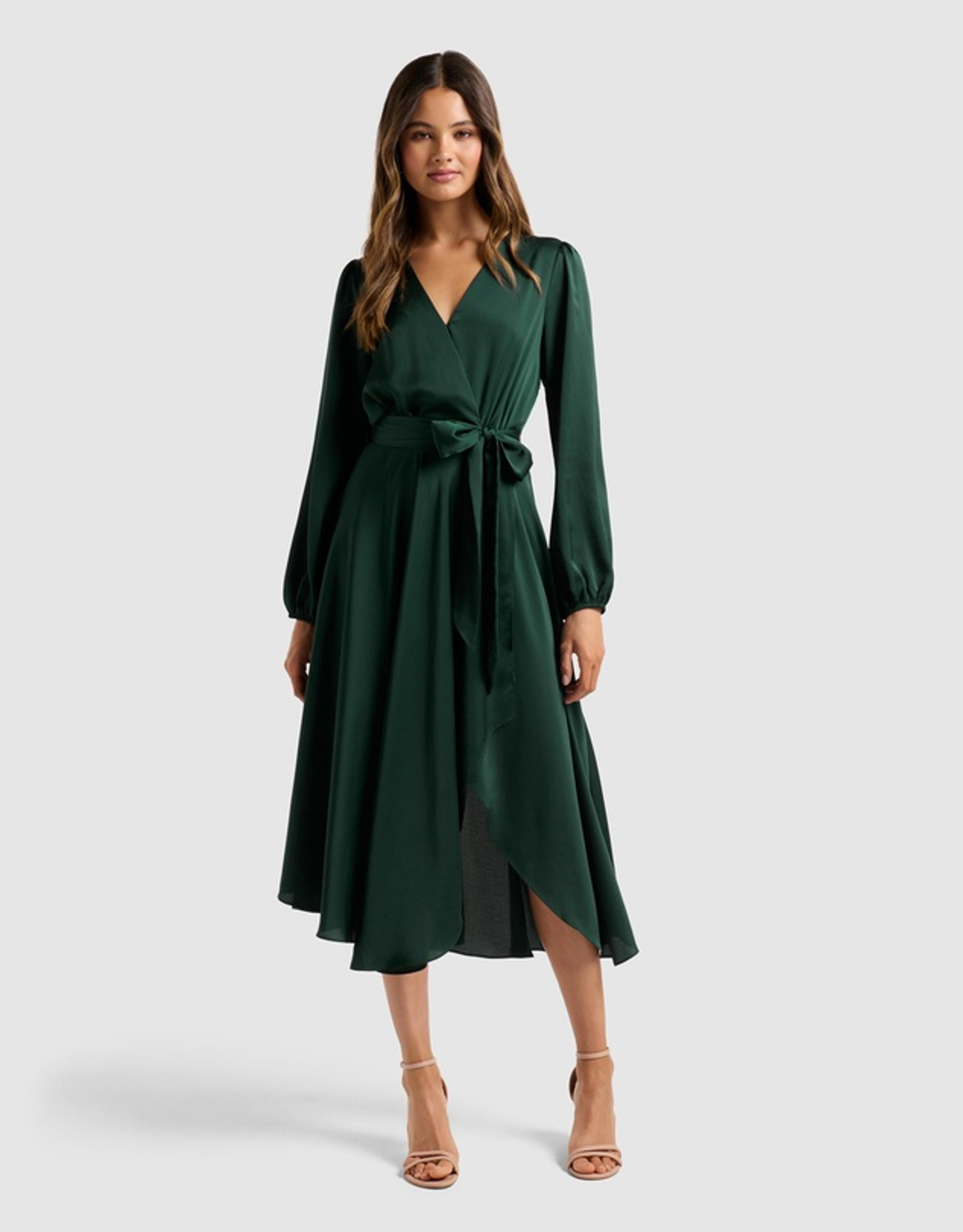 Marilyn Satin Wrap Midi Dress by Forever New Online | THE ICONIC | Australia