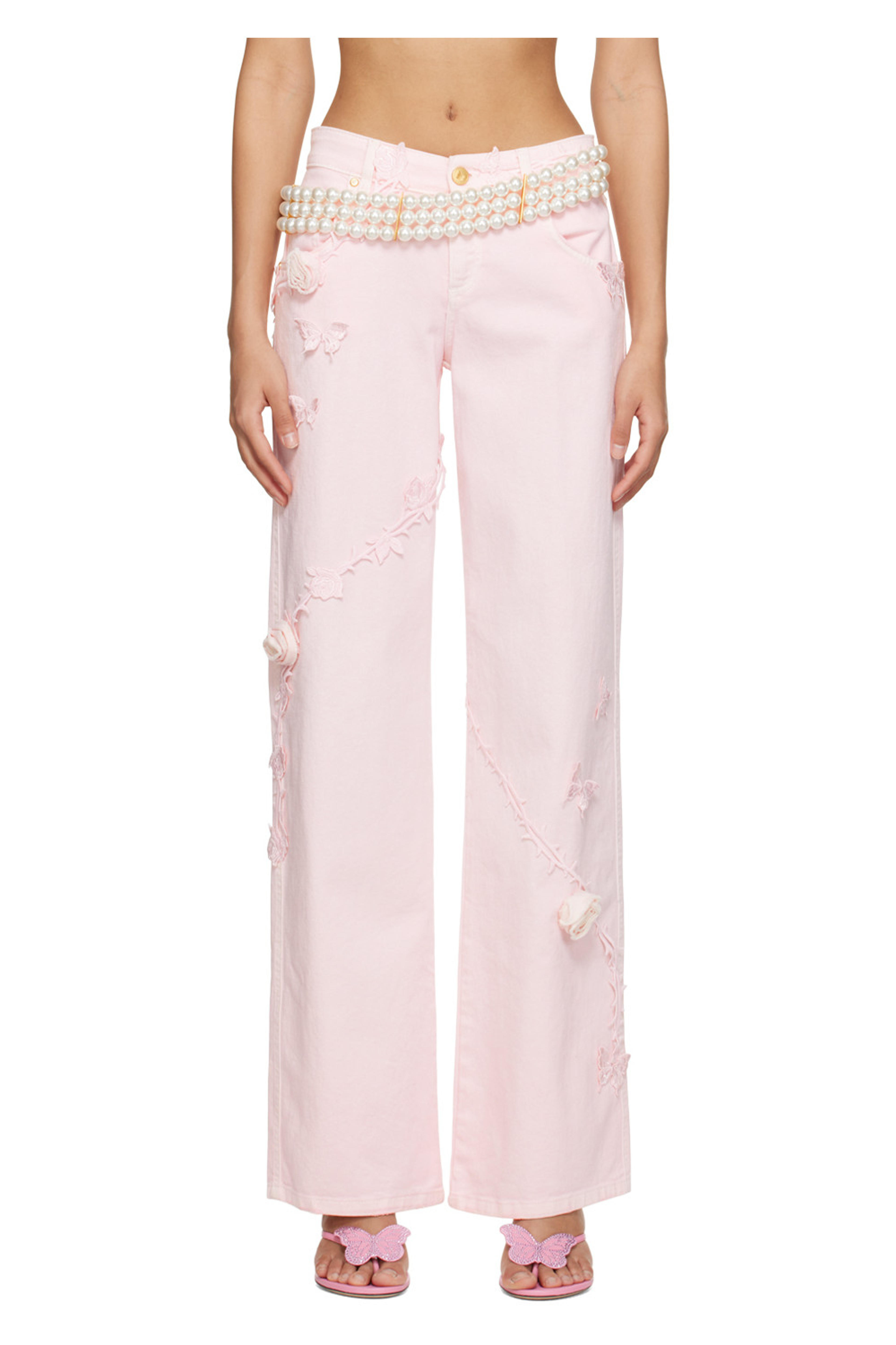 Pink Oversized Thorn Jeans by Blumarine on Sale