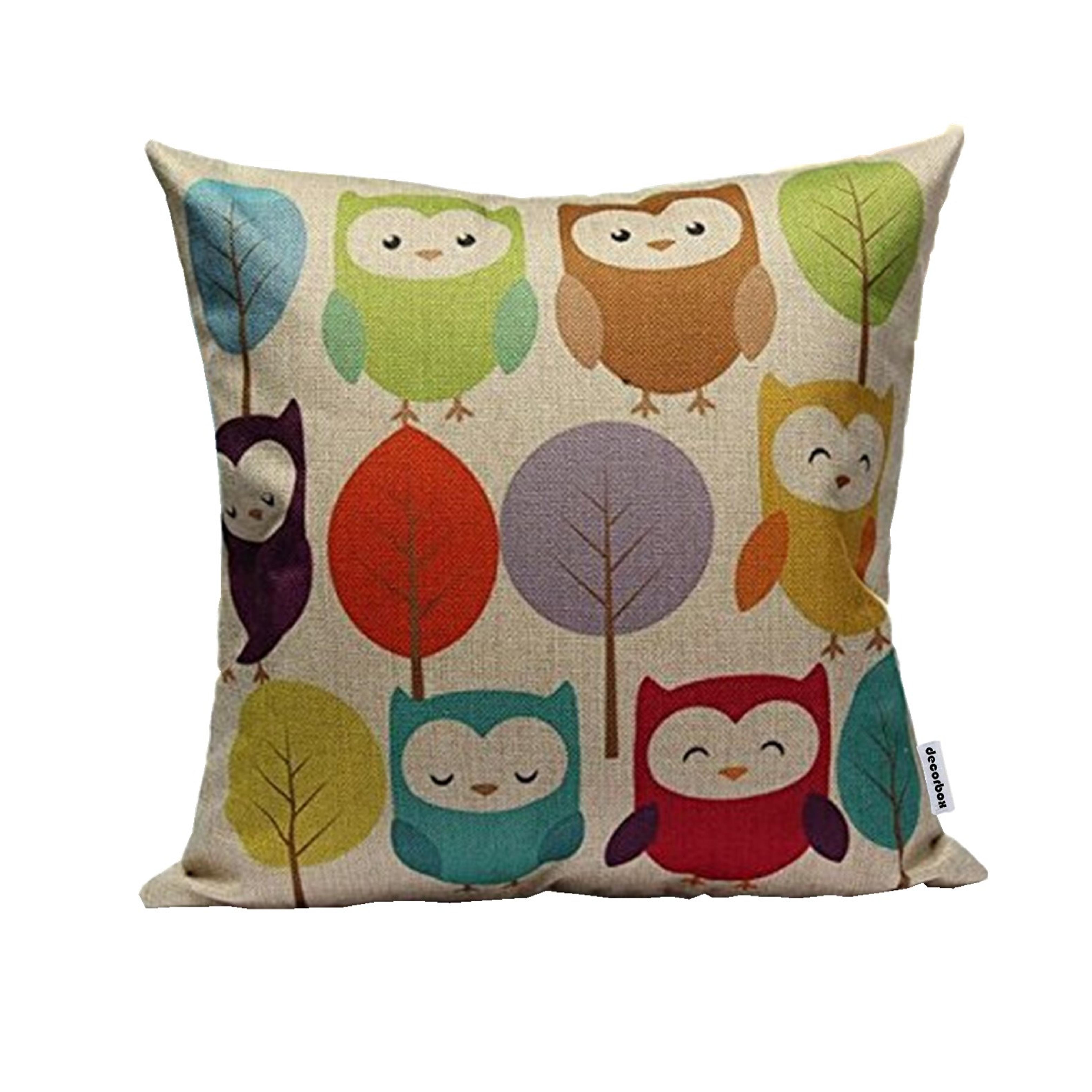 Decorbox Cotton Linen Square Throw Pillow Case Decorative Cushion Cover Pillowcase Cartoon Cute Owls and Trees 18 "X18 "