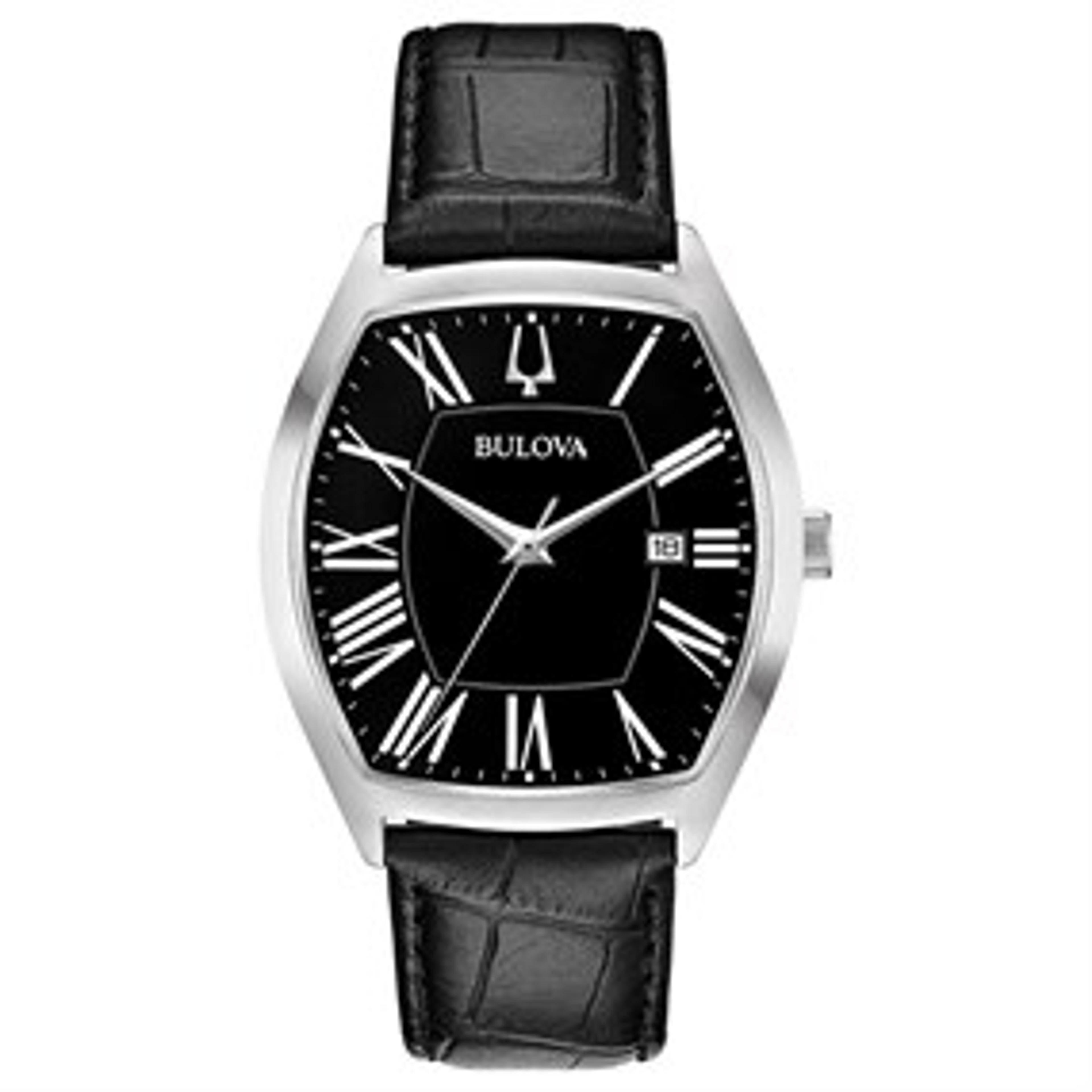 Bulova 96B290 Stainless Steel Black Leather Strap Watch - W09264 | F.Hinds Jewellers